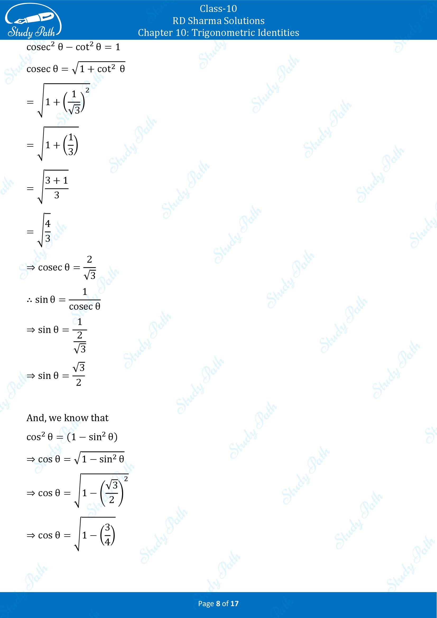 RD Sharma Solutions Class 10 Chapter 10 Trigonometric Identities Exercise 10.2 00008