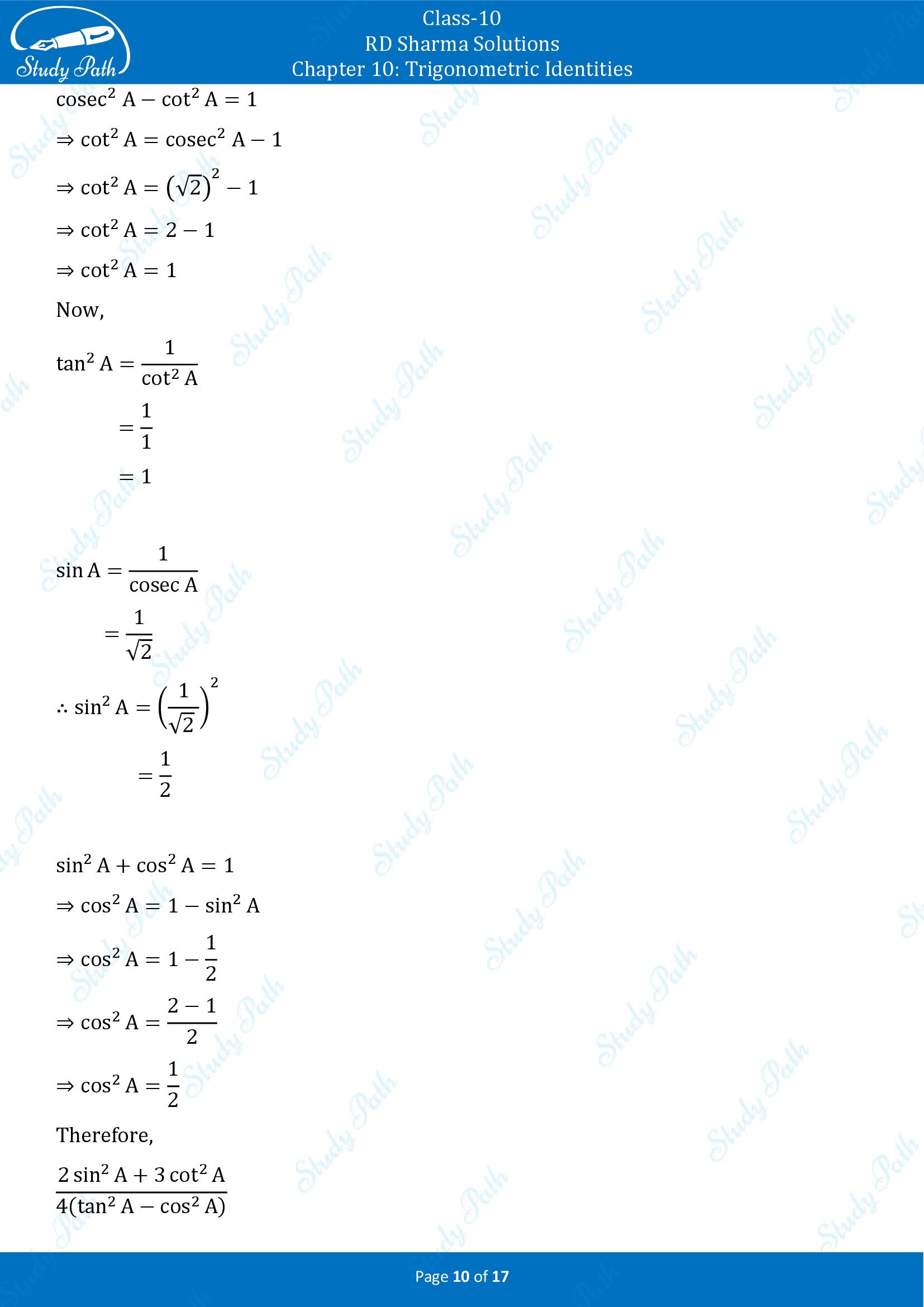 RD Sharma Solutions Class 10 Chapter 10 Trigonometric Identities Exercise 10.2 00010