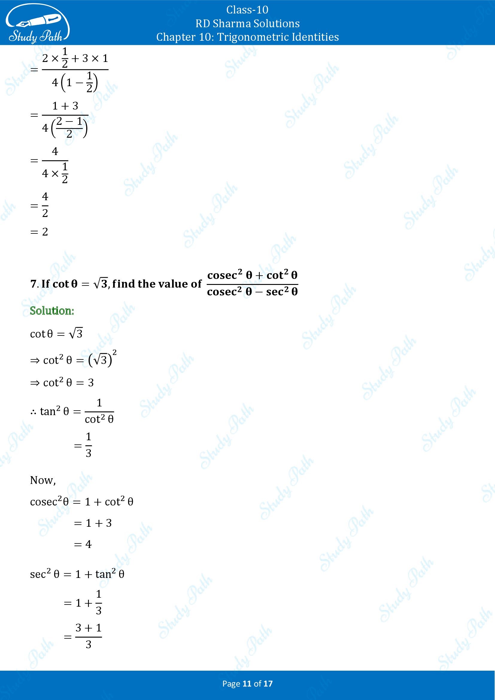 RD Sharma Solutions Class 10 Chapter 10 Trigonometric Identities Exercise 10.2 00011