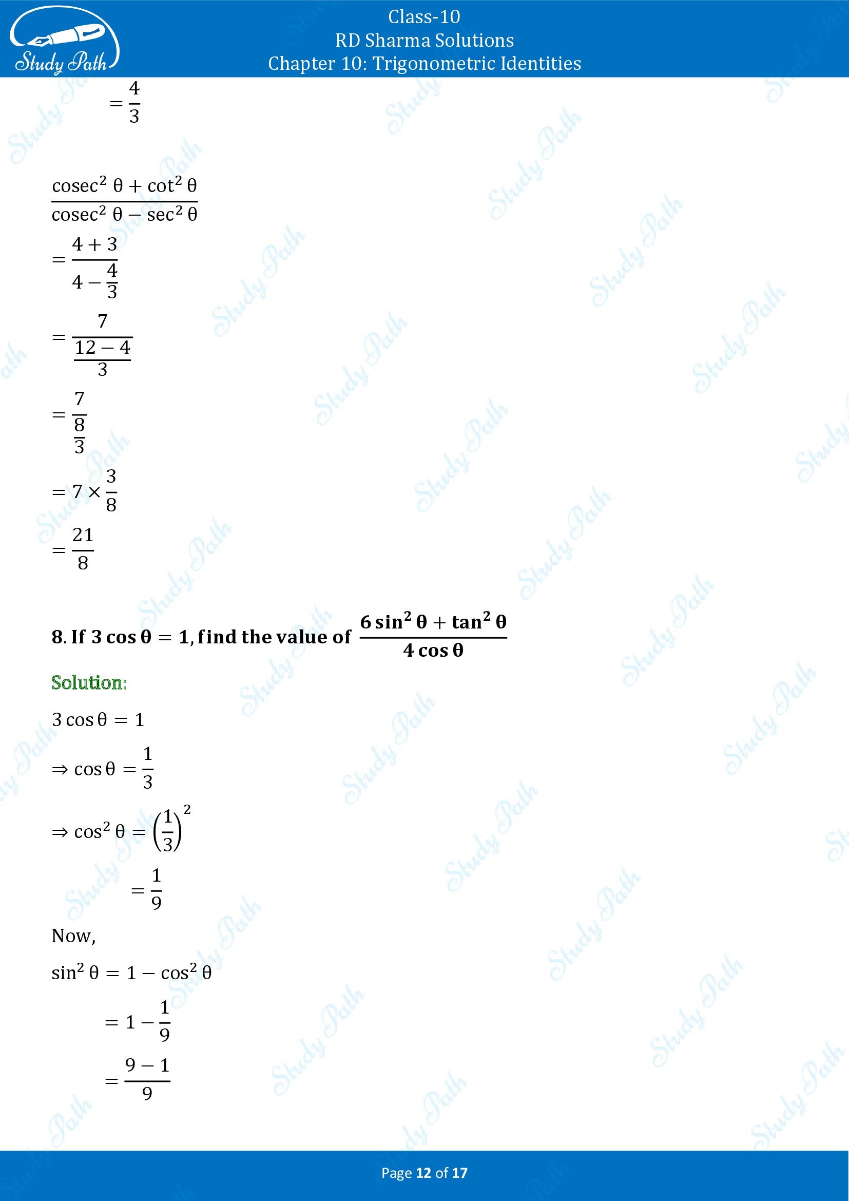 RD Sharma Solutions Class 10 Chapter 10 Trigonometric Identities Exercise 10.2 00012