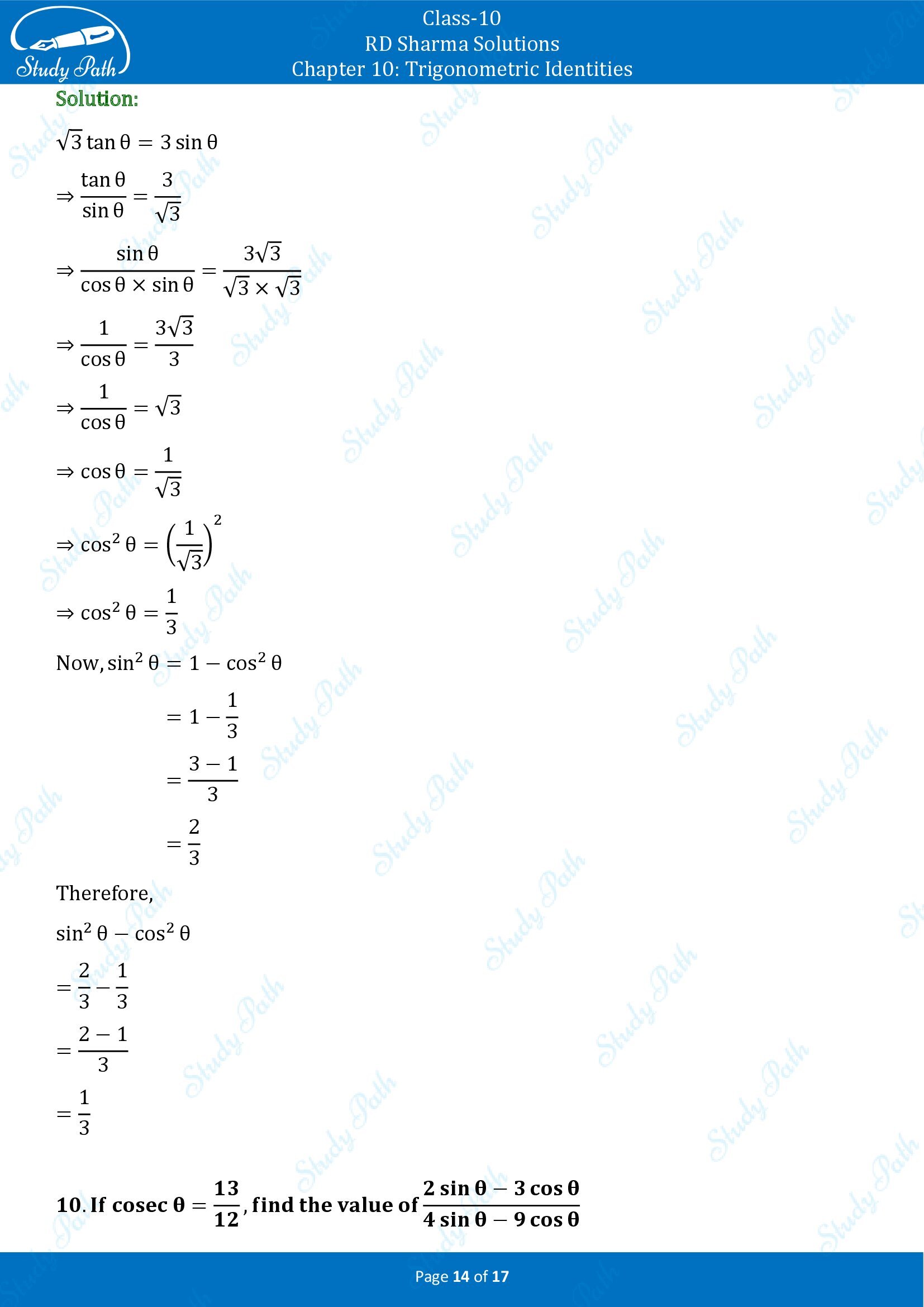 RD Sharma Solutions Class 10 Chapter 10 Trigonometric Identities Exercise 10.2 00014