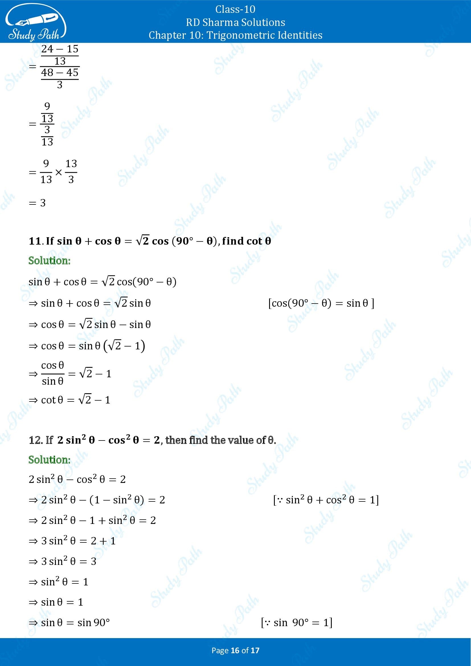 RD Sharma Solutions Class 10 Chapter 10 Trigonometric Identities Exercise 10.2 00016