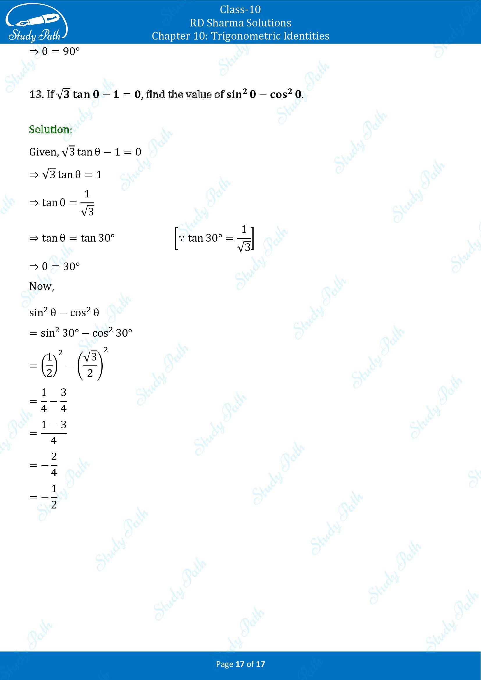 RD Sharma Solutions Class 10 Chapter 10 Trigonometric Identities Exercise 10.2 00017