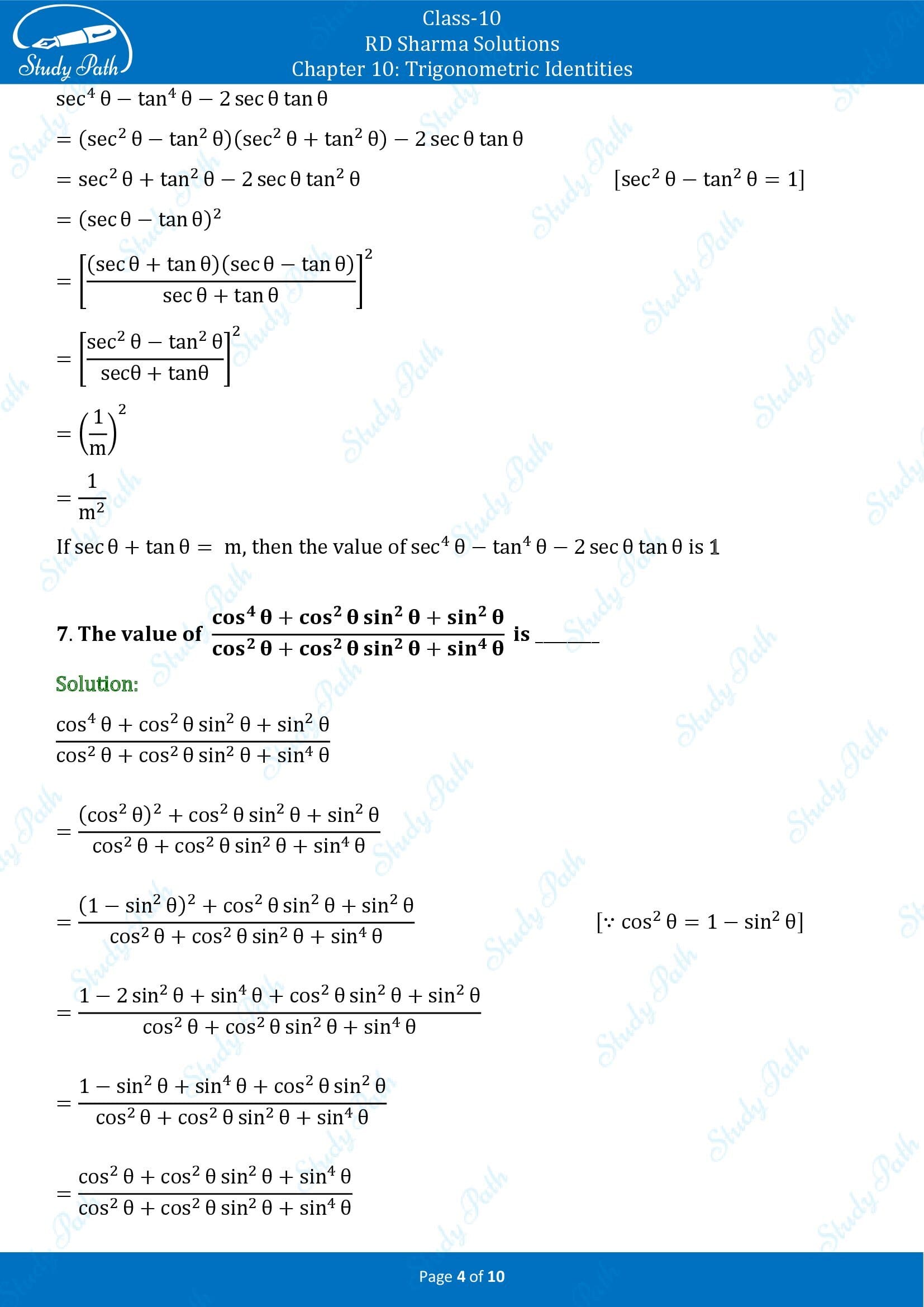 RD Sharma Solutions Class 10 Chapter 10 Trigonometric Identities Fill in the Blank Type Questions FBQs 00004