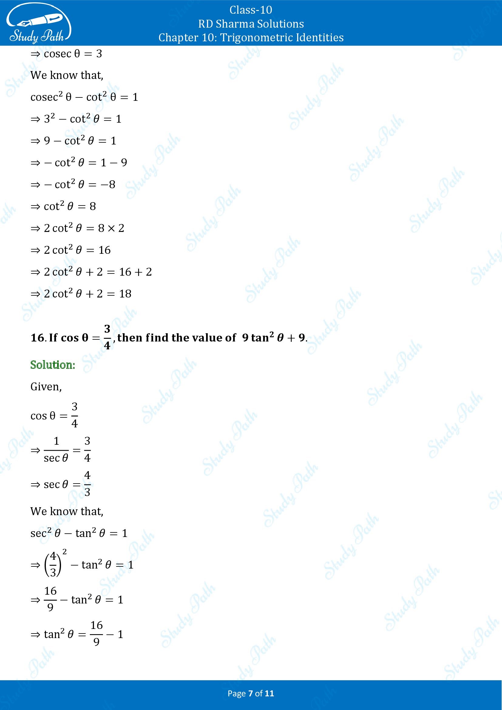 RD Sharma Solutions Class 10 Chapter 10 Trigonometric Identities Very Short Answer Type Questions VSAQs 00007