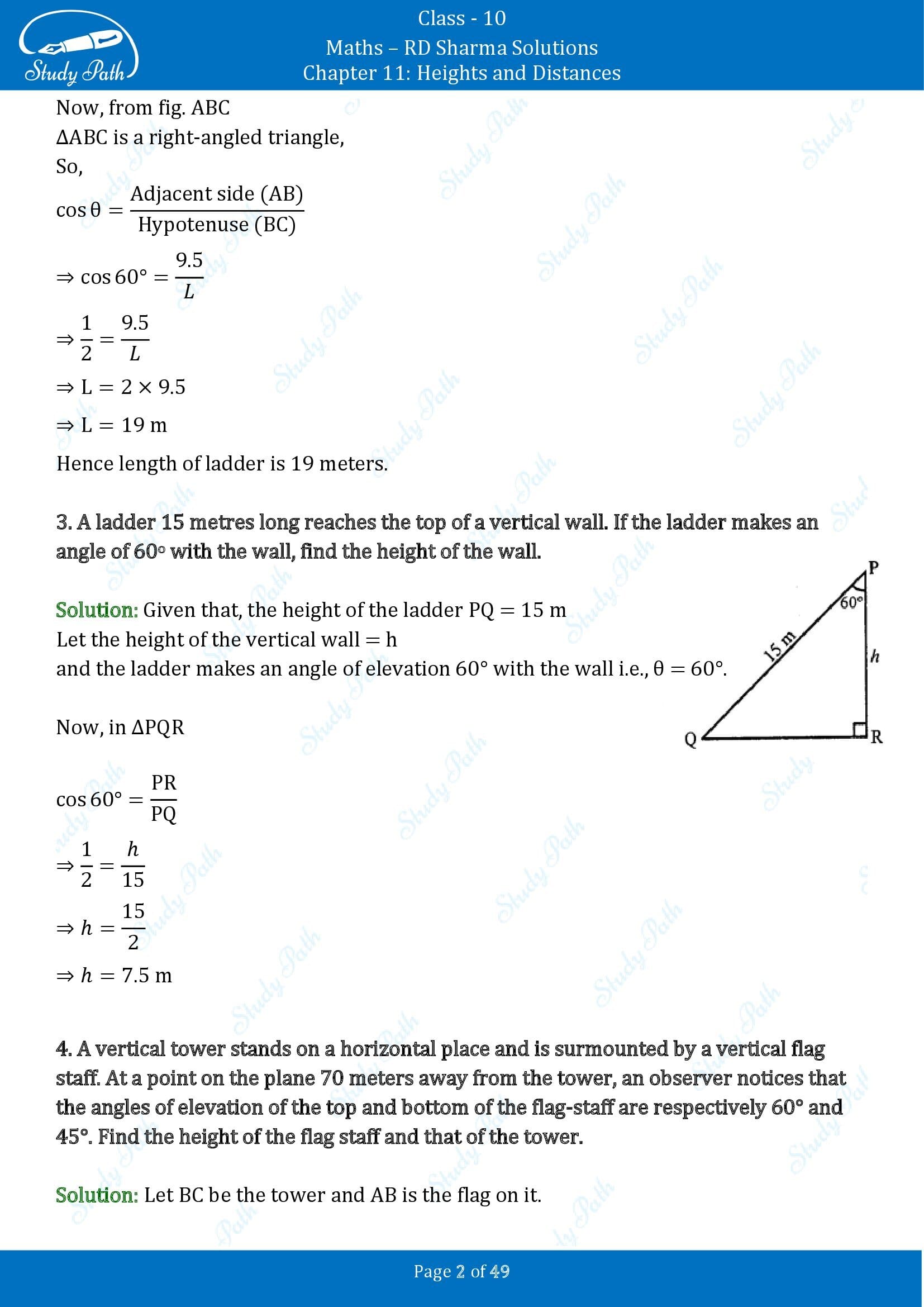 RD Sharma Solutions Class 10 Chapter 11 Heights and Distances Exercise 11.1 00002