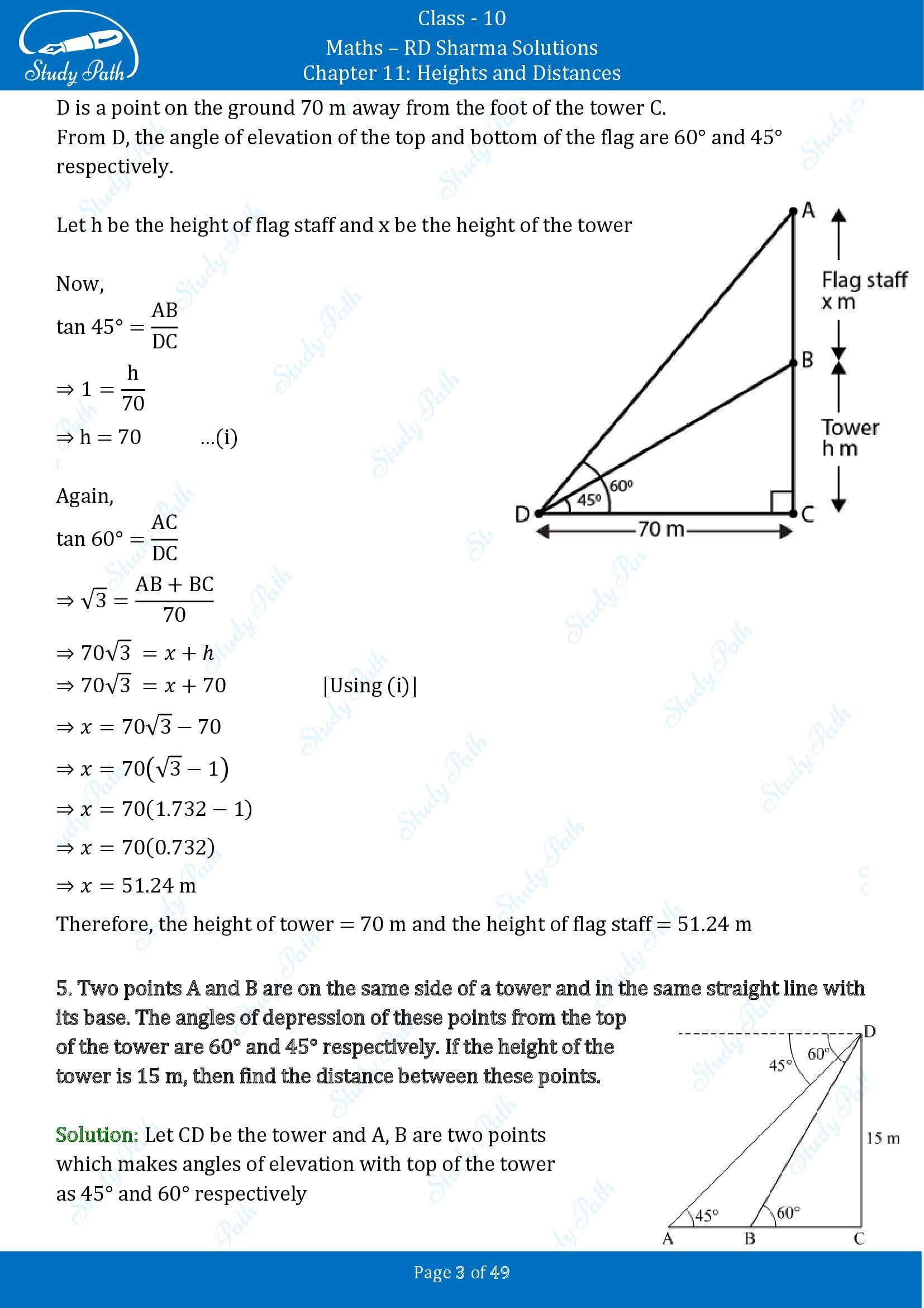 RD Sharma Solutions Class 10 Chapter 11 Heights and Distances Exercise 11.1 00003