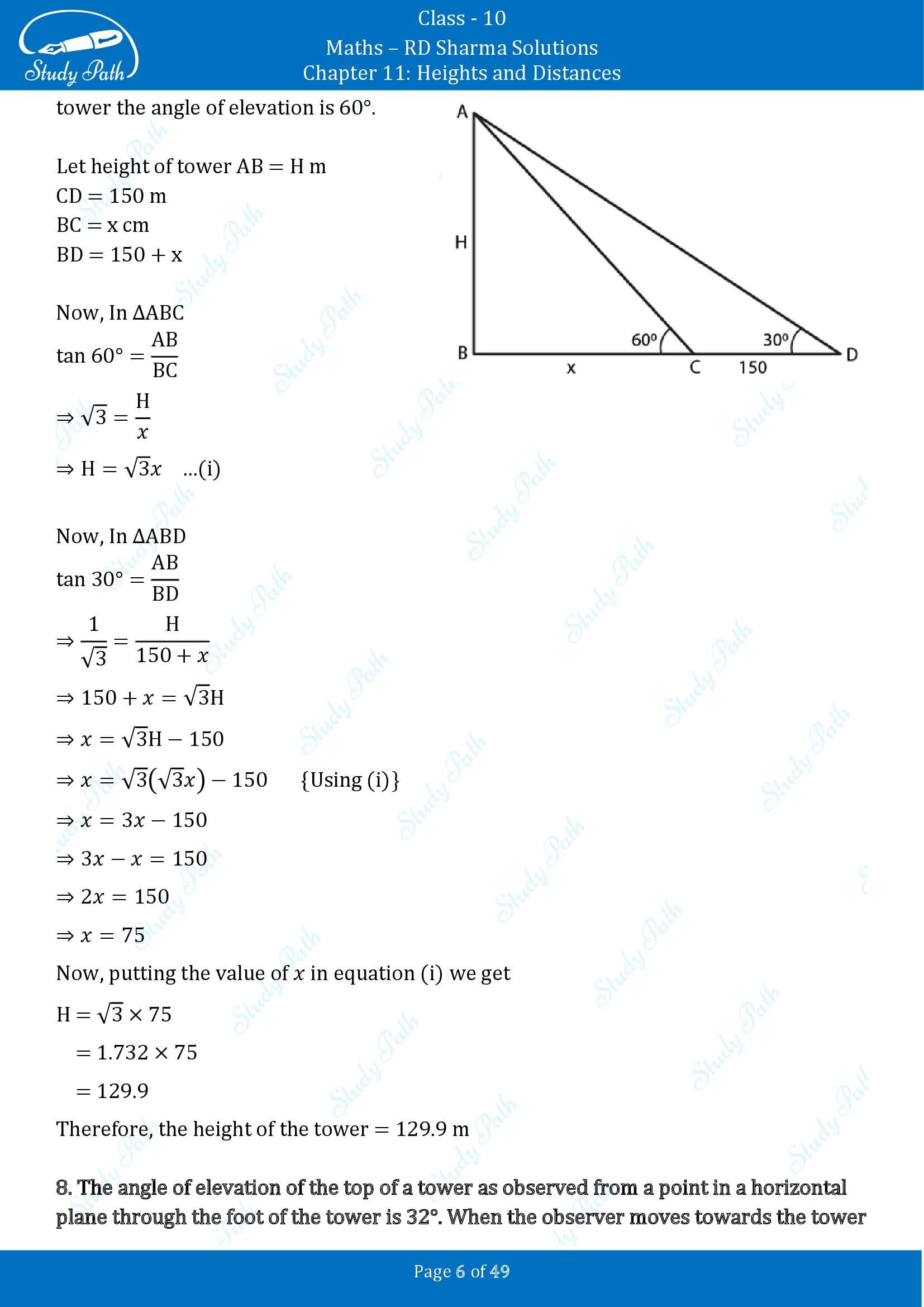 RD Sharma Solutions Class 10 Chapter 11 Heights and Distances Exercise 11.1 00006