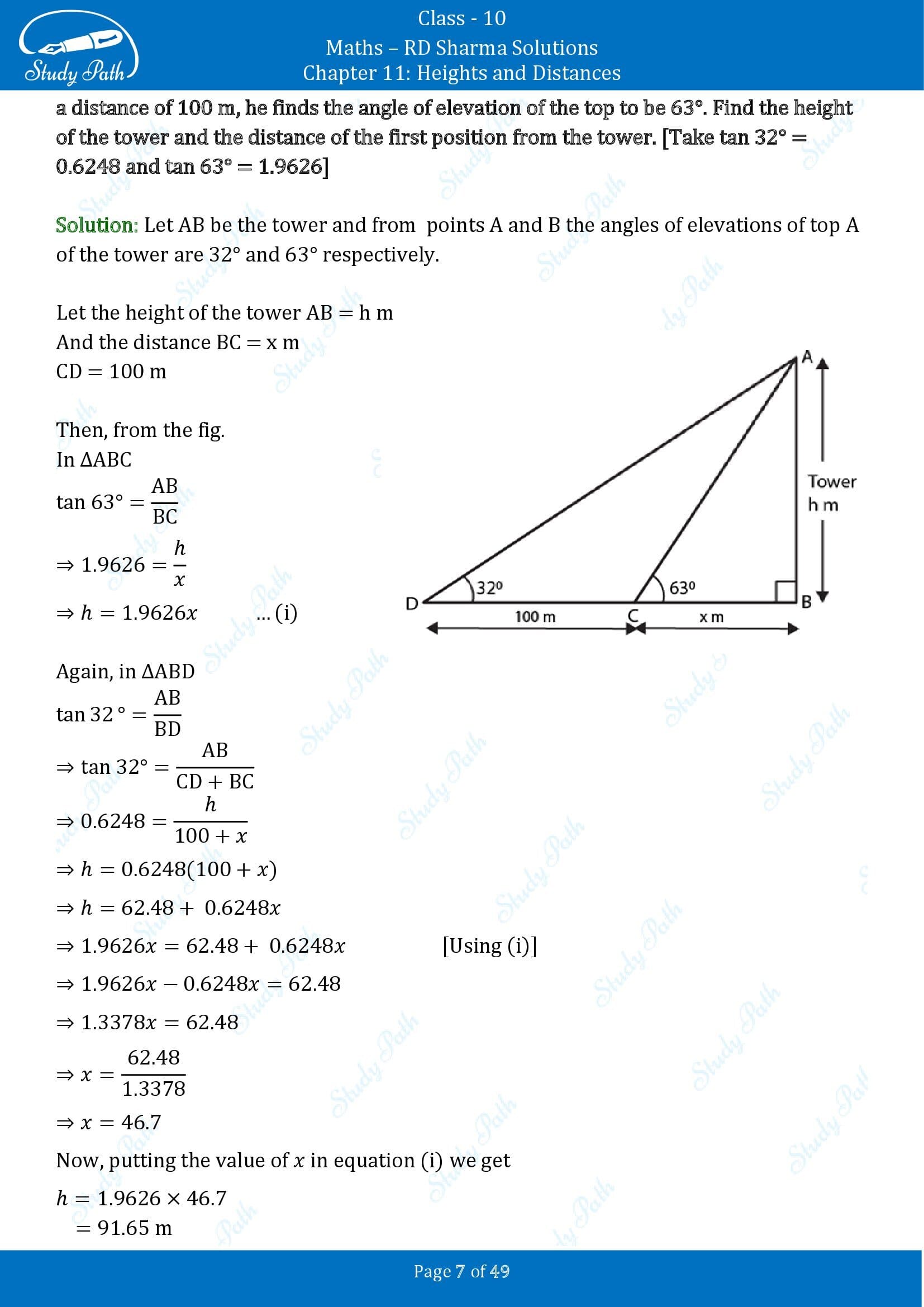 RD Sharma Solutions Class 10 Chapter 11 Heights and Distances Exercise 11.1 00007