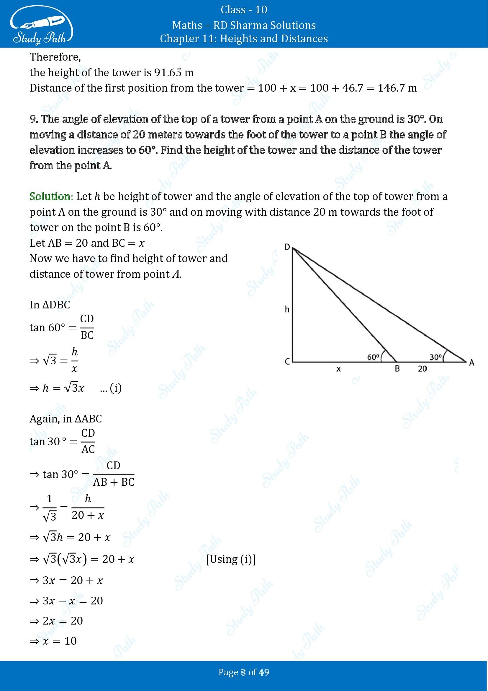 RD Sharma Solutions Class 10 Chapter 11 Heights and Distances Exercise 11.1 00008