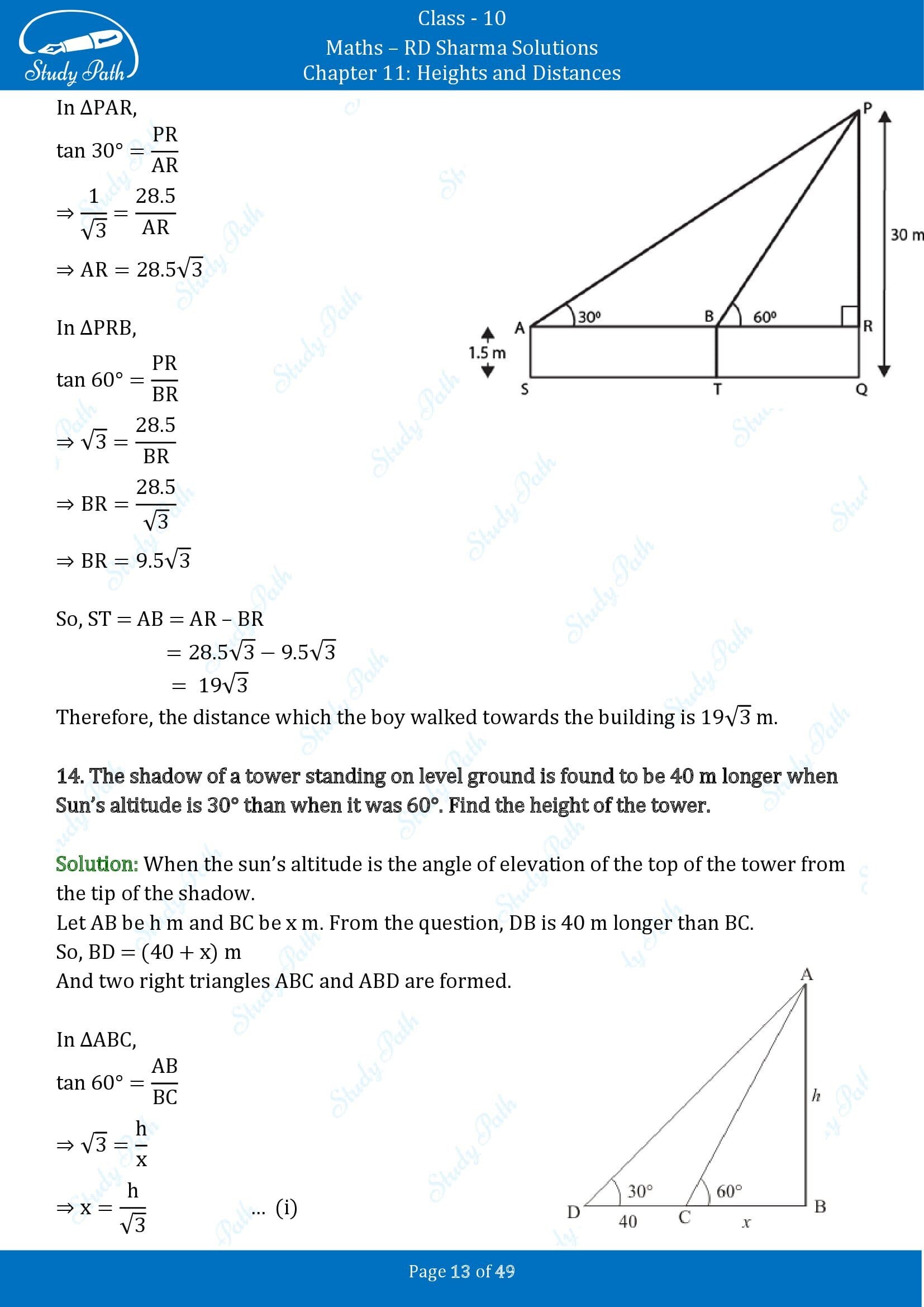 RD Sharma Solutions Class 10 Chapter 11 Heights and Distances Exercise 11.1 00013