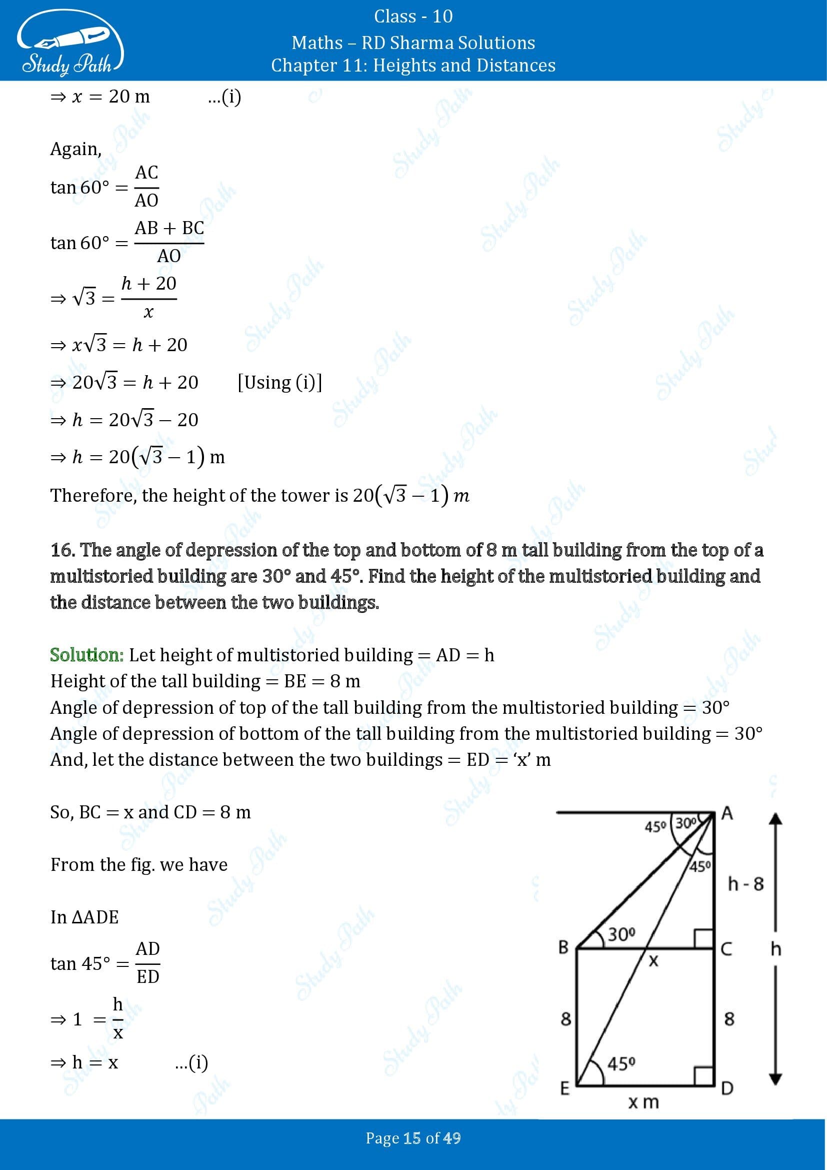 RD Sharma Solutions Class 10 Chapter 11 Heights and Distances Exercise 11.1 00015