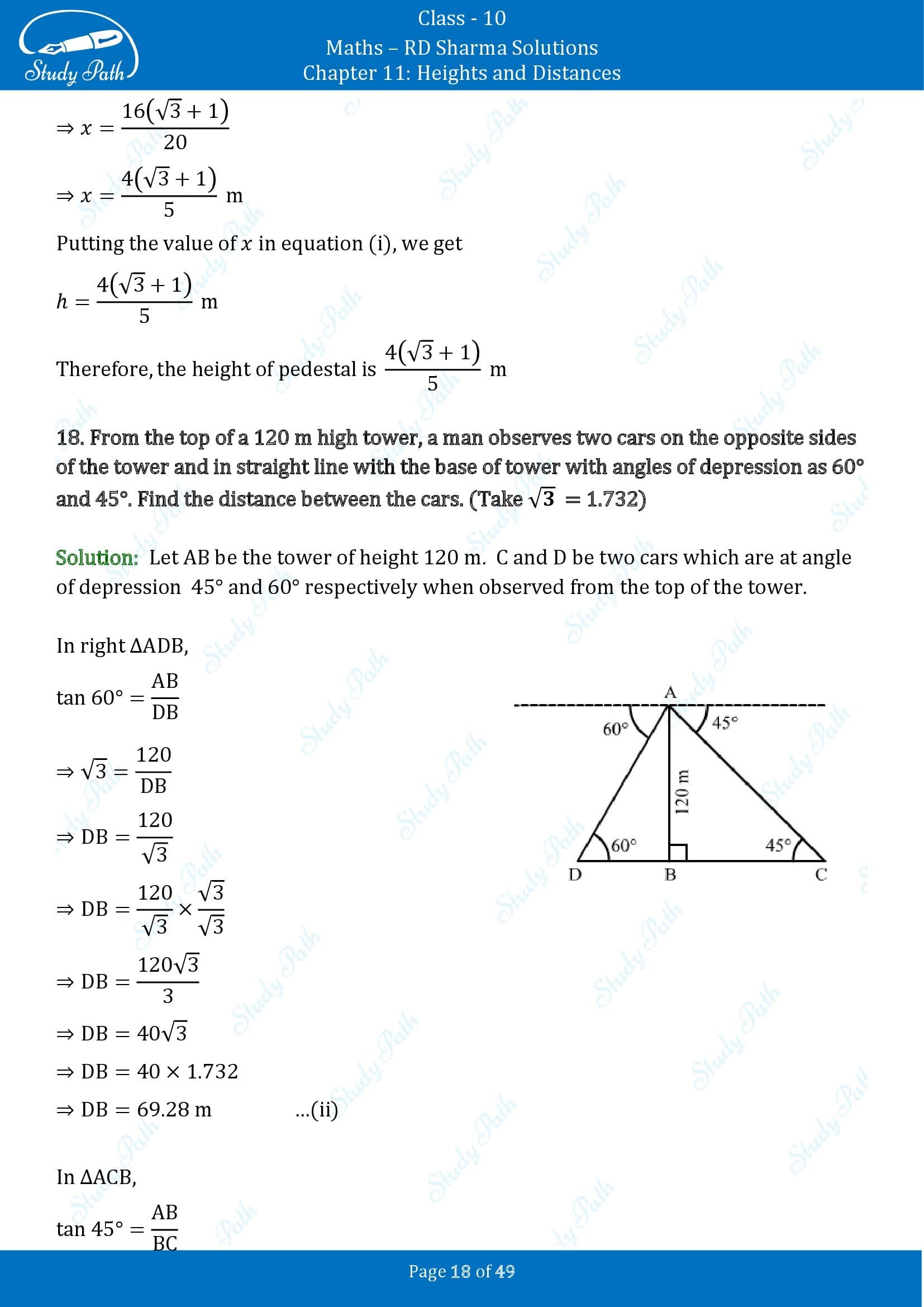 RD Sharma Solutions Class 10 Chapter 11 Heights and Distances Exercise 11.1 00018