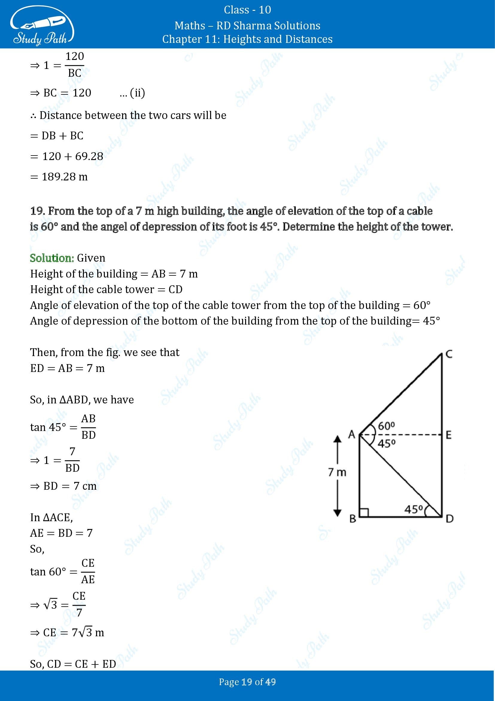 RD Sharma Solutions Class 10 Chapter 11 Heights and Distances Exercise 11.1 00019