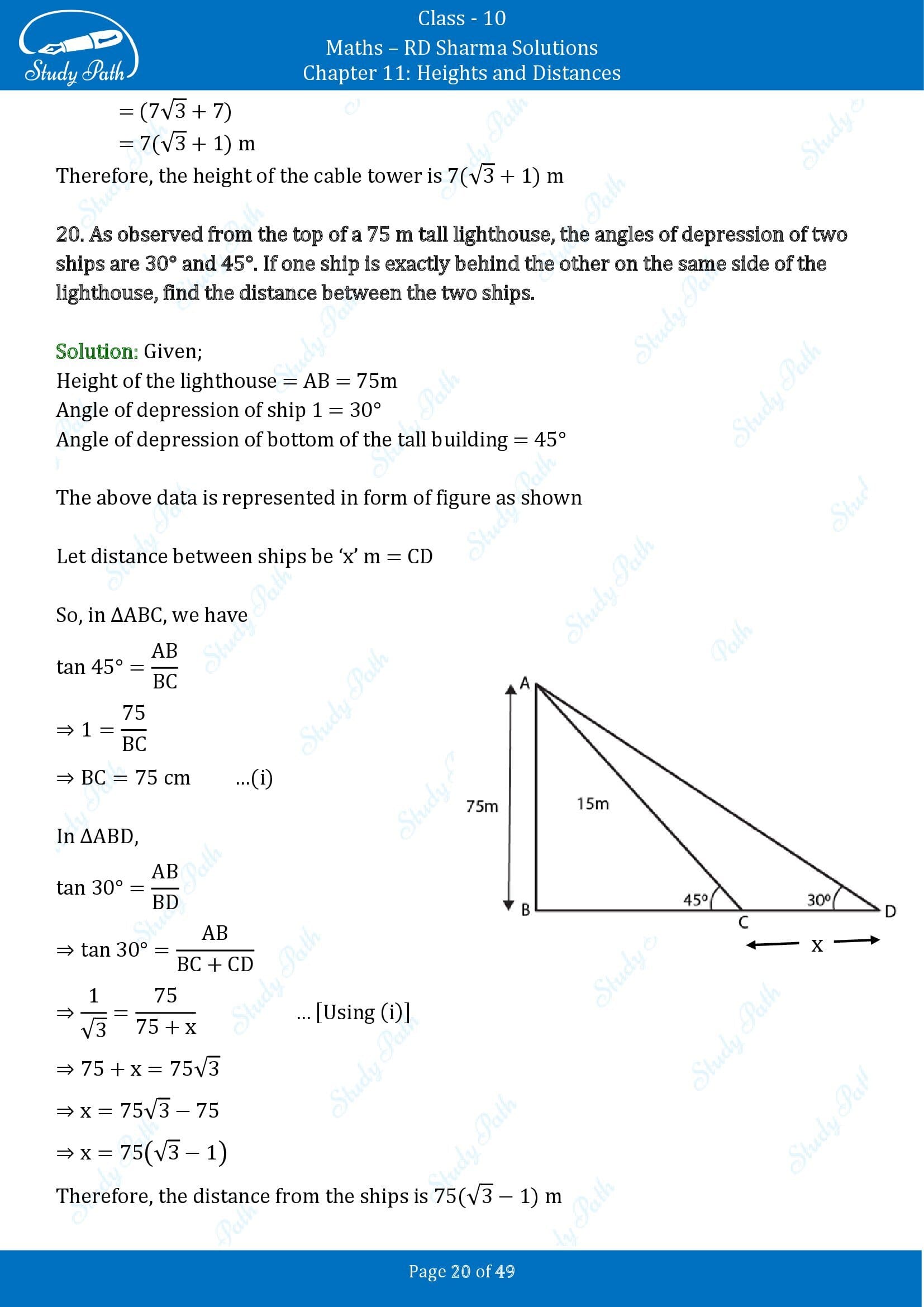 RD Sharma Solutions Class 10 Chapter 11 Heights and Distances Exercise 11.1 00020