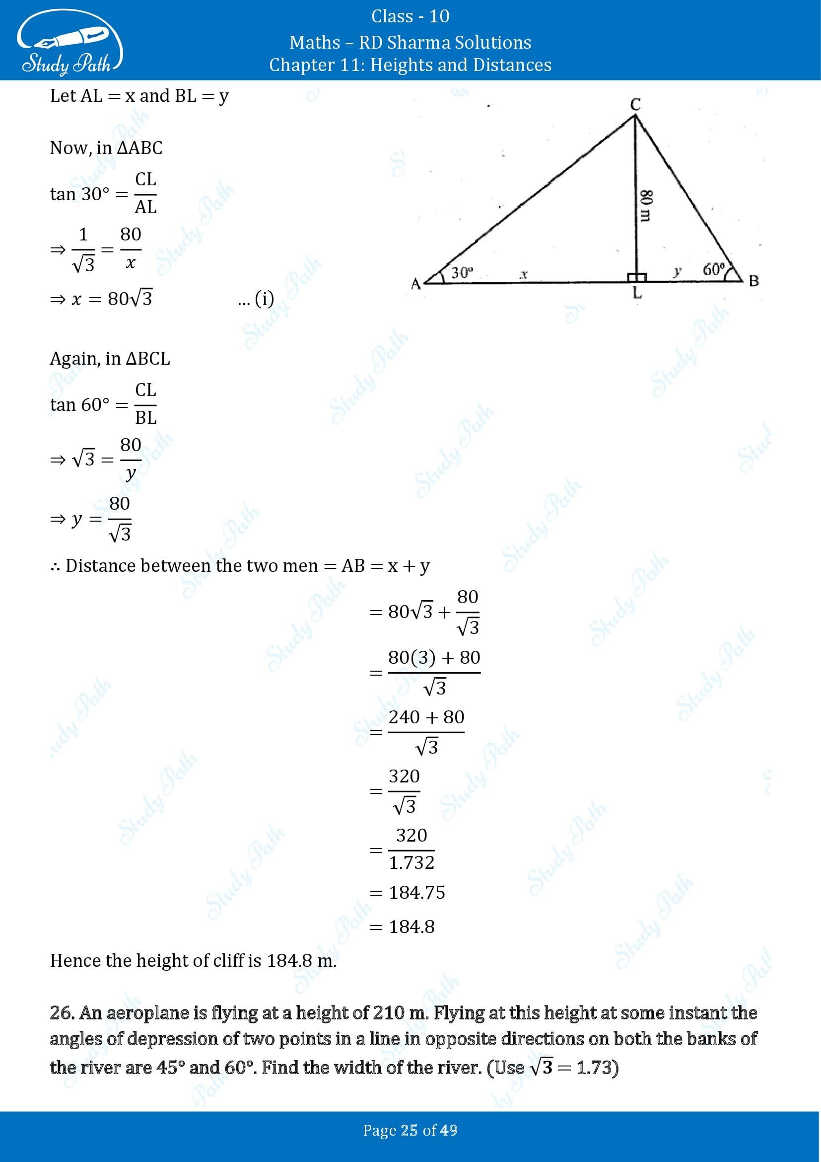 RD Sharma Solutions Class 10 Chapter 11 Heights and Distances Exercise 11.1 00025