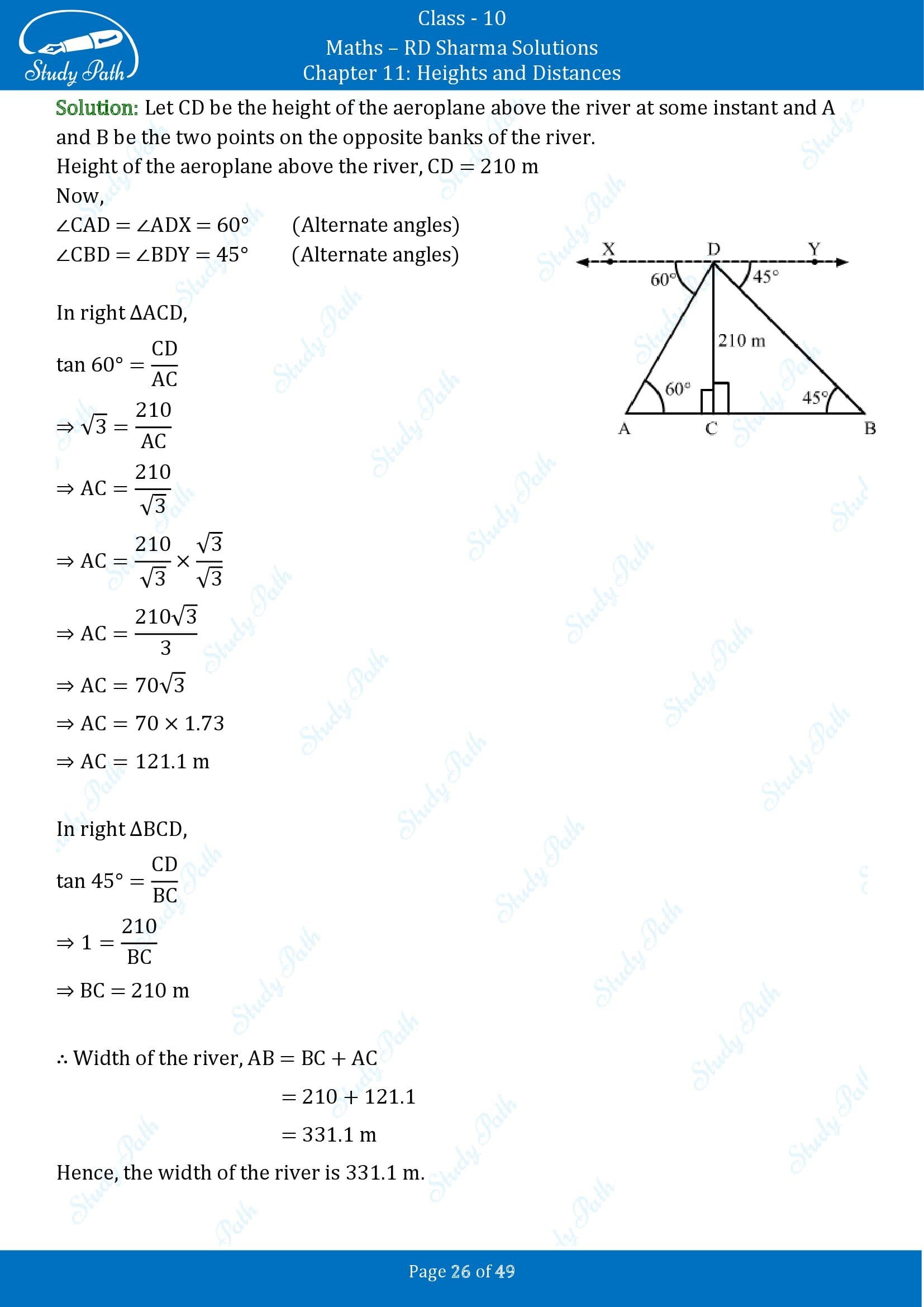 RD Sharma Solutions Class 10 Chapter 11 Heights and Distances Exercise 11.1 00026