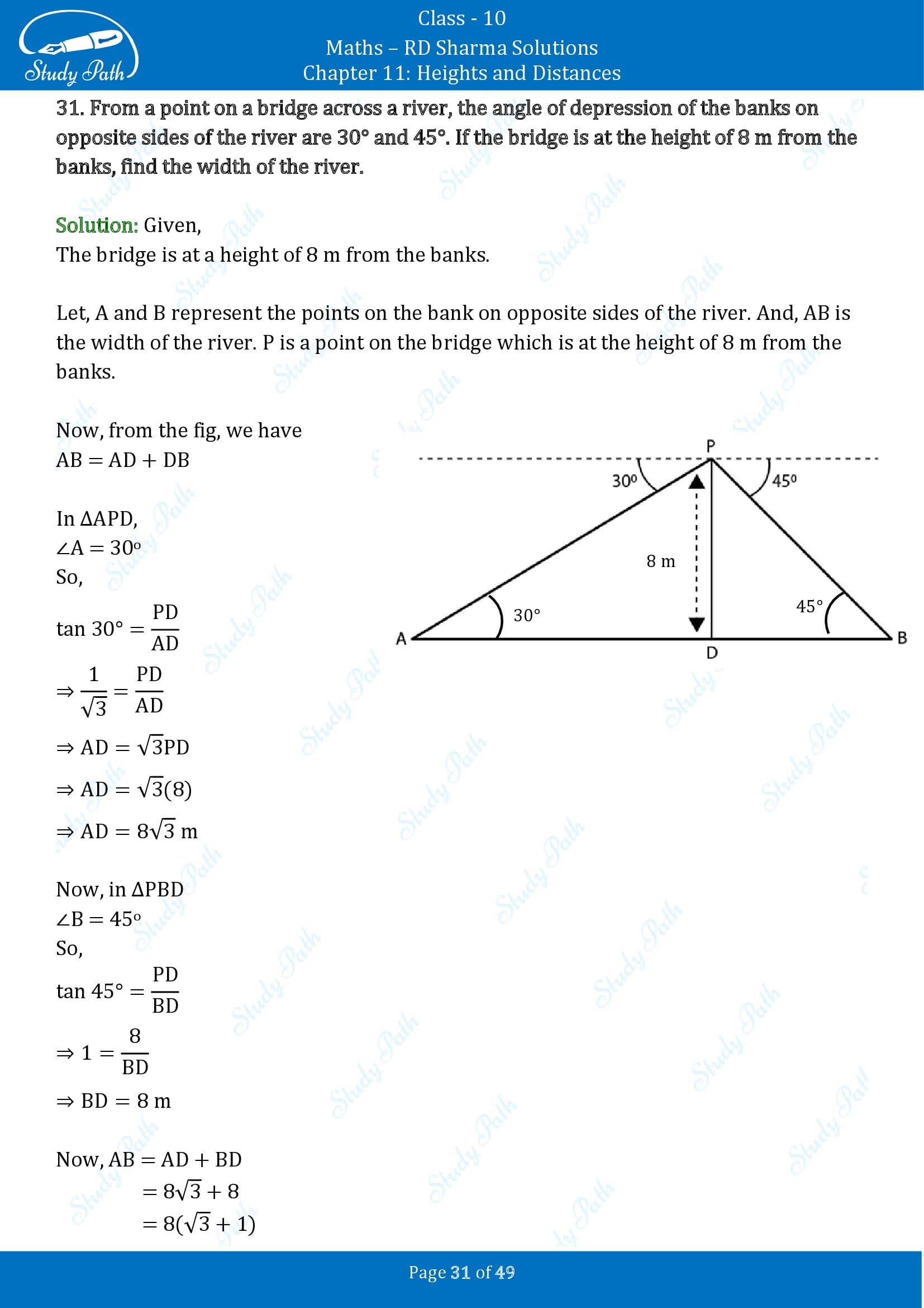 RD Sharma Solutions Class 10 Chapter 11 Heights and Distances Exercise 11.1 00031