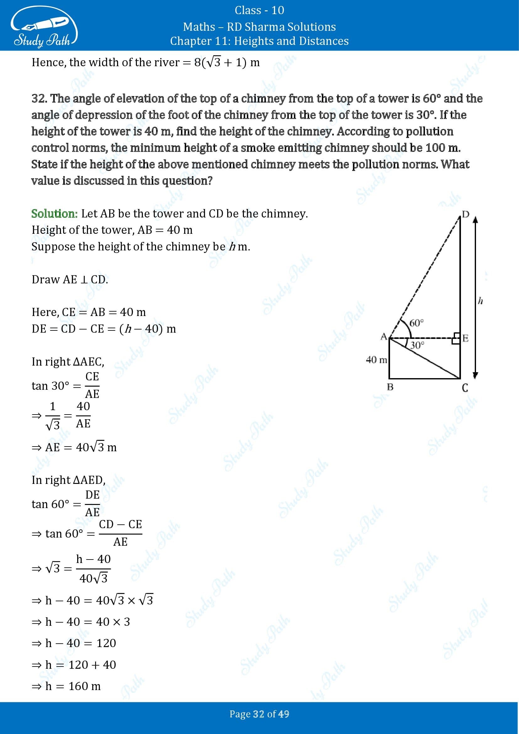 RD Sharma Solutions Class 10 Chapter 11 Heights and Distances Exercise 11.1 00032