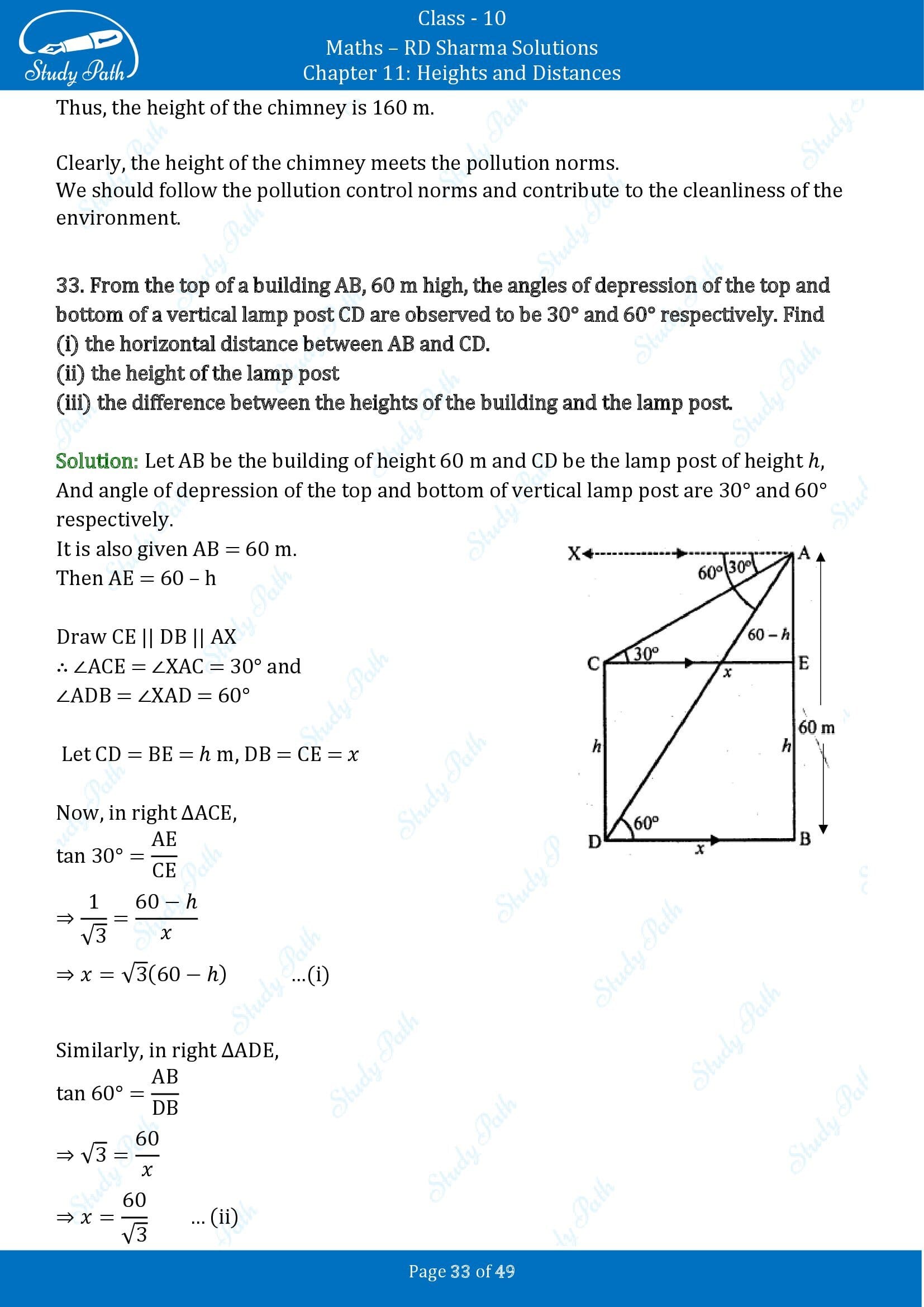 RD Sharma Solutions Class 10 Chapter 11 Heights and Distances Exercise 11.1 00033