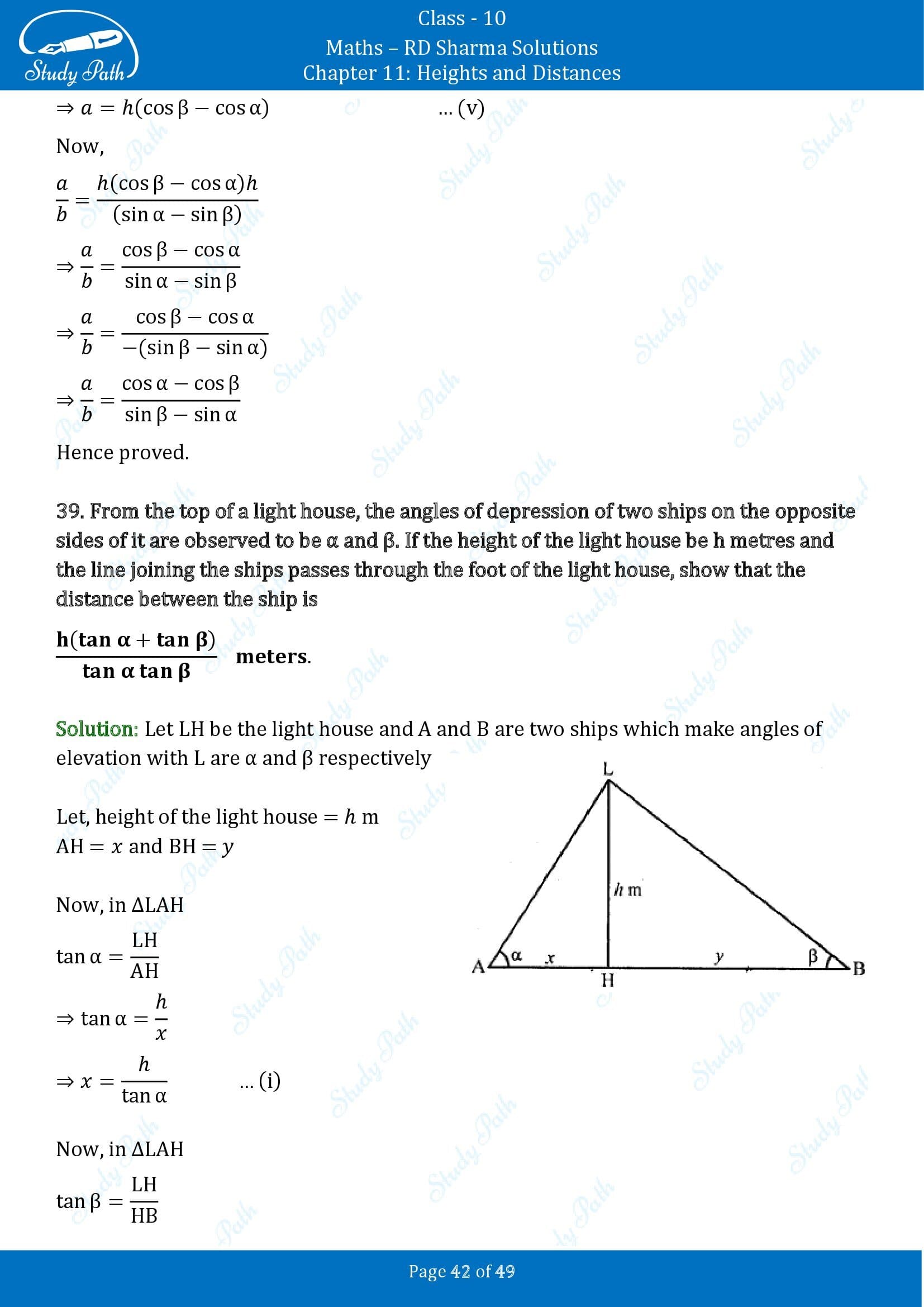 RD Sharma Solutions Class 10 Chapter 11 Heights and Distances Exercise 11.1 00042