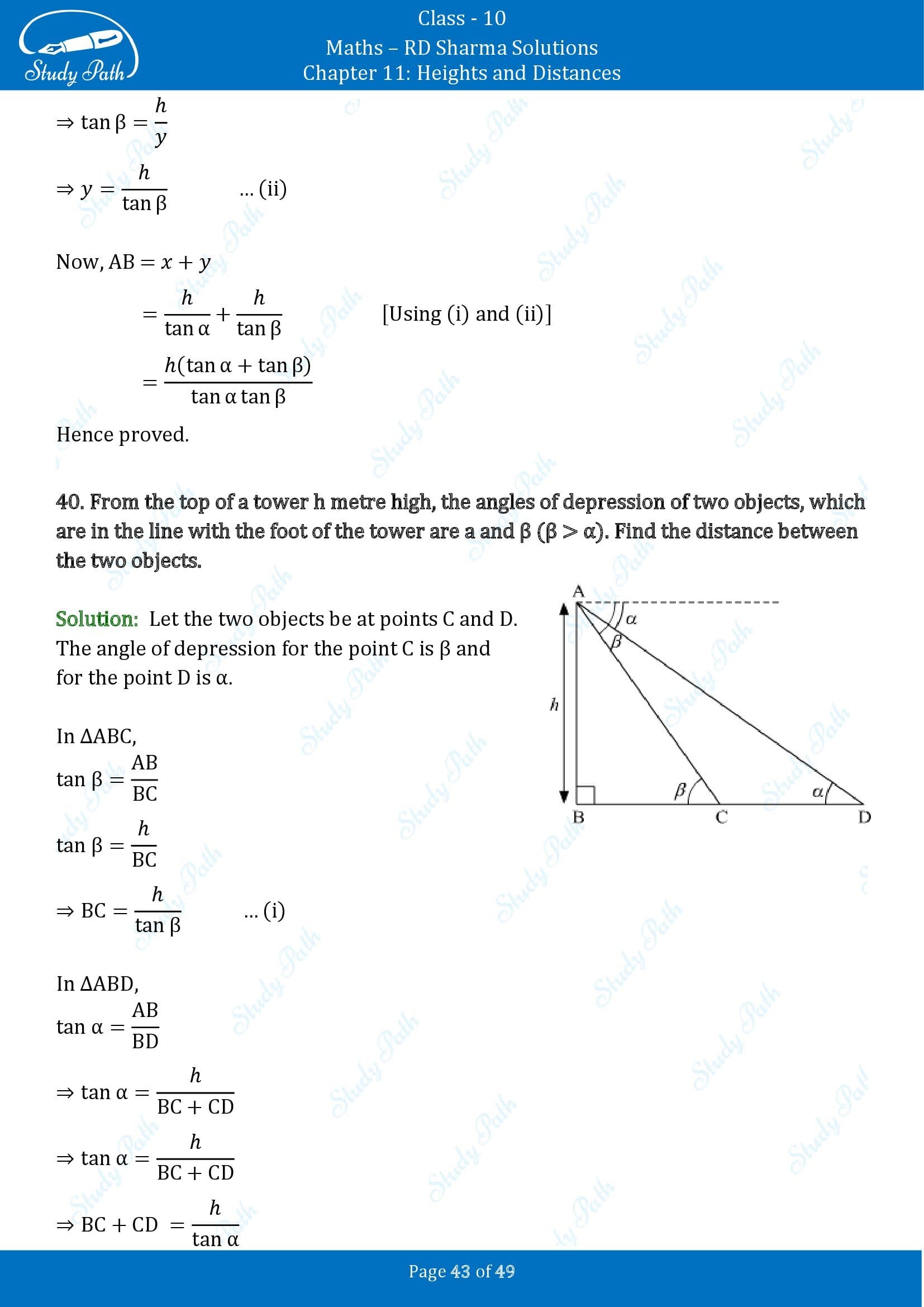 RD Sharma Solutions Class 10 Chapter 11 Heights and Distances Exercise 11.1 00043