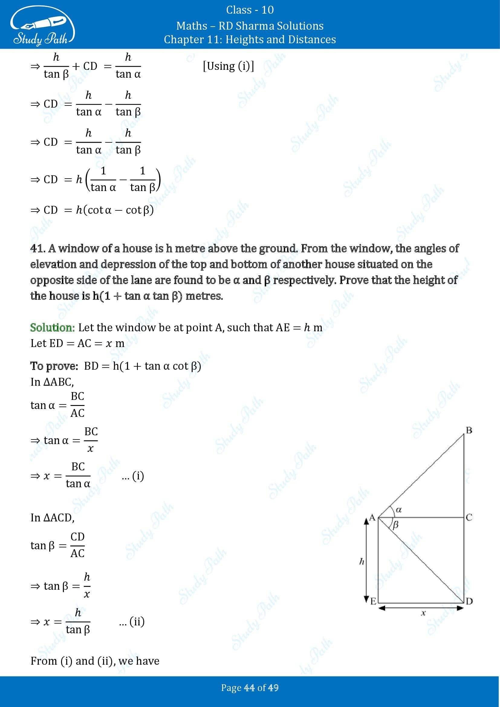 RD Sharma Solutions Class 10 Chapter 11 Heights and Distances Exercise 11.1 00044