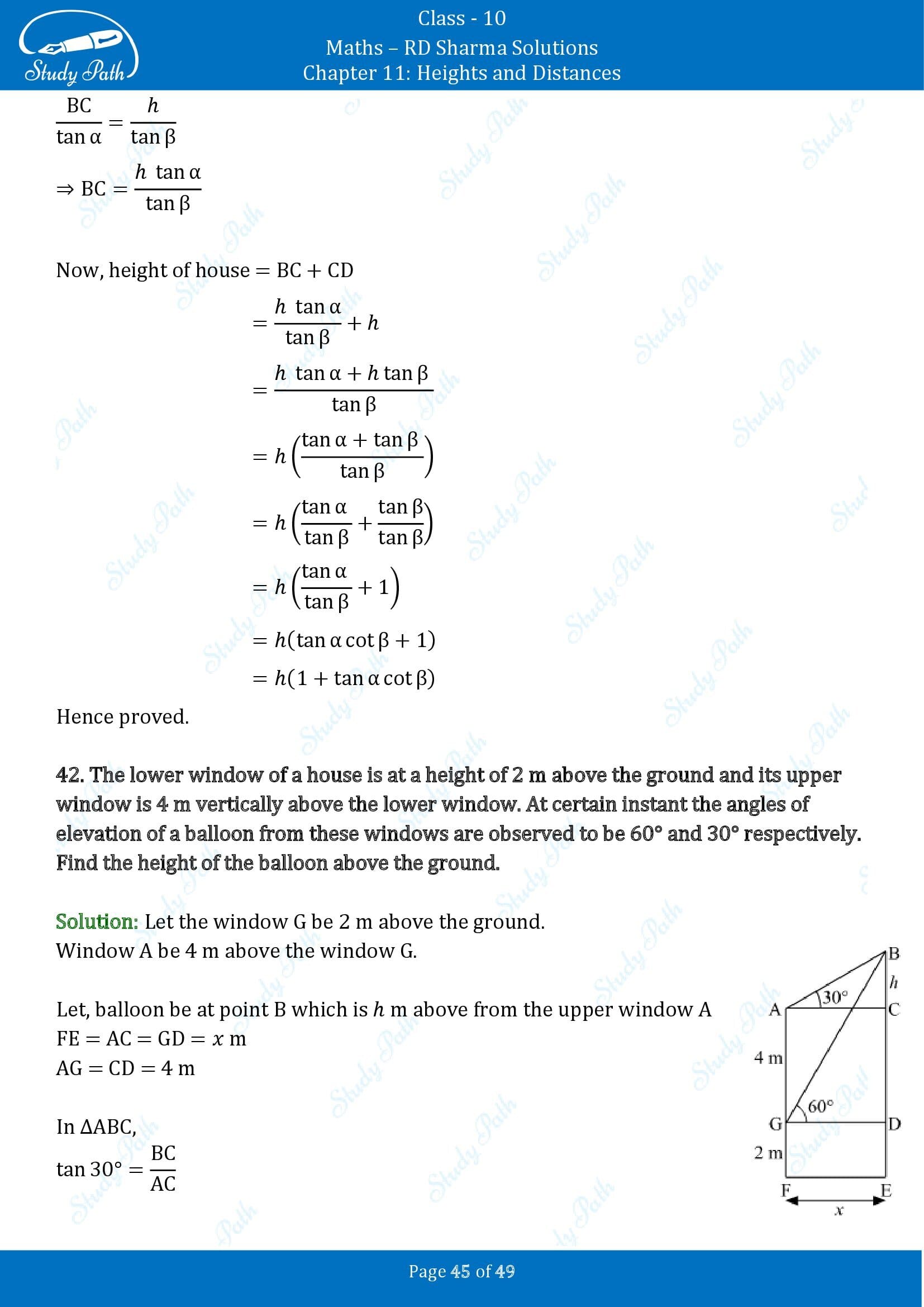 RD Sharma Solutions Class 10 Chapter 11 Heights and Distances Exercise 11.1 00045