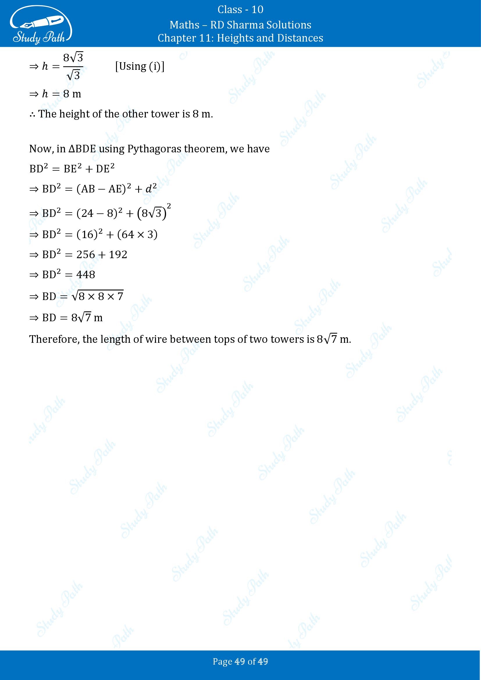 RD Sharma Solutions Class 10 Chapter 11 Heights and Distances Exercise 11.1 00049