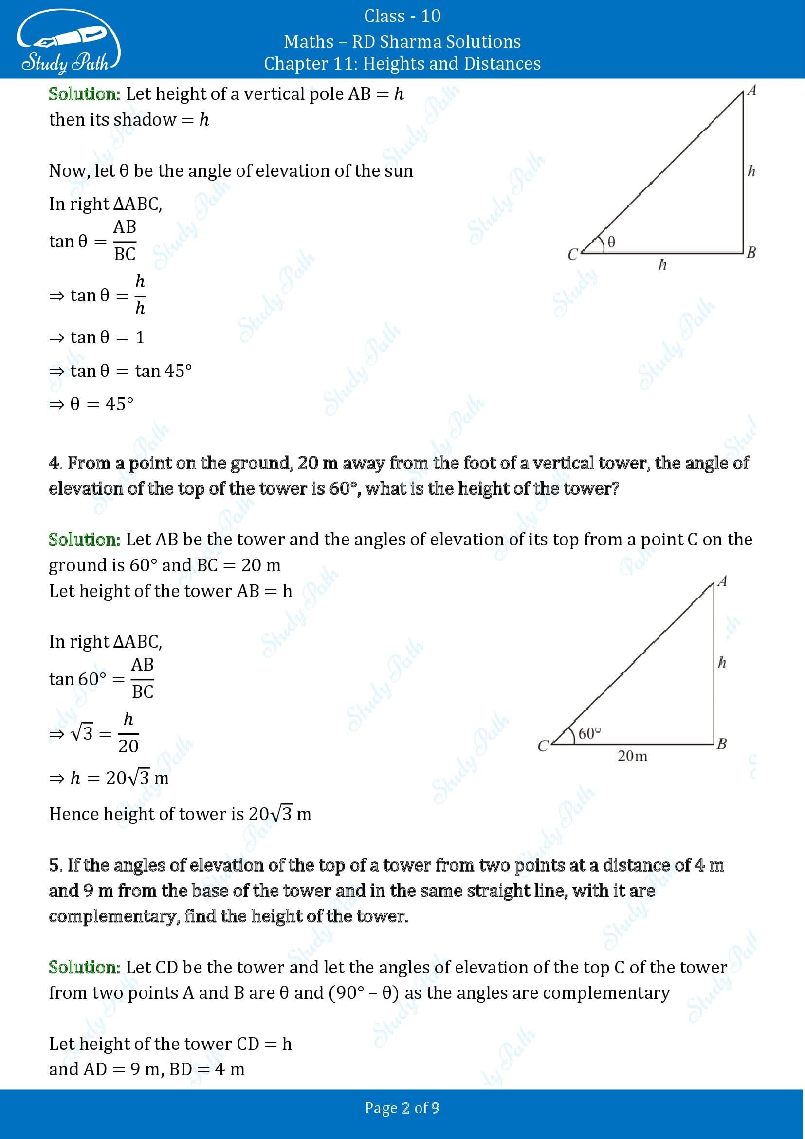 RD Sharma Solutions Class 10 Chapter 11 Heights and Distances Very Short Answer Type Questions VSAQs 00002