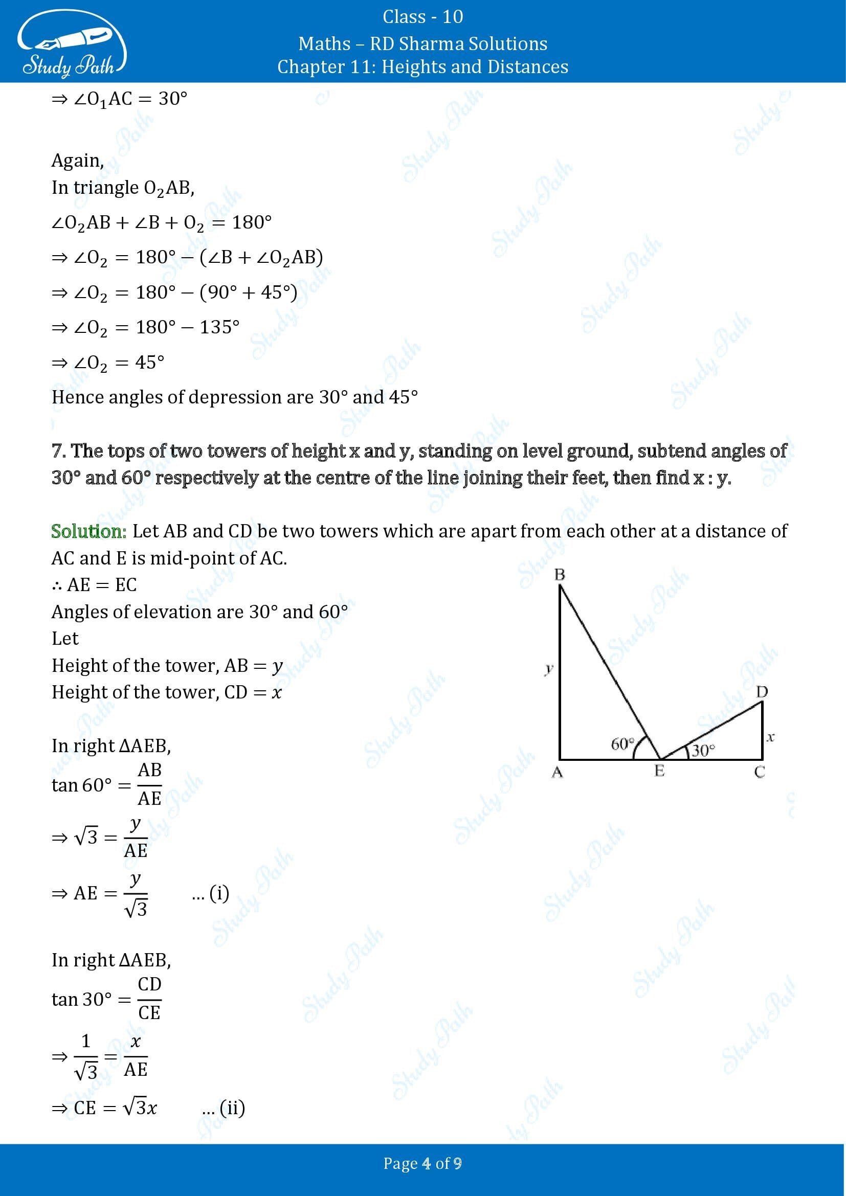 RD Sharma Solutions Class 10 Chapter 11 Heights and Distances Very Short Answer Type Questions VSAQs 00004