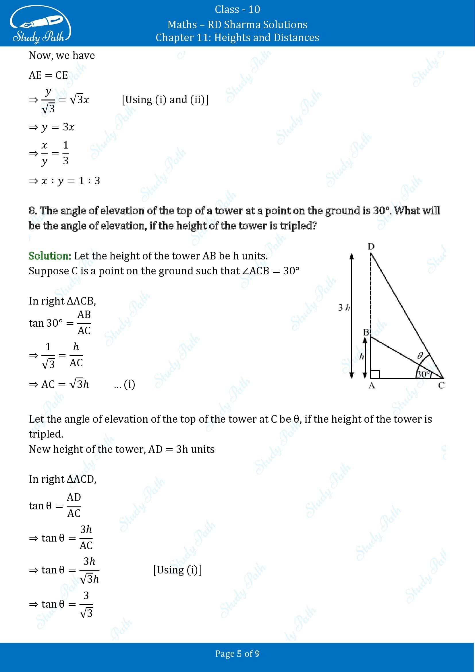 RD Sharma Solutions Class 10 Chapter 11 Heights and Distances Very Short Answer Type Questions VSAQs 00005