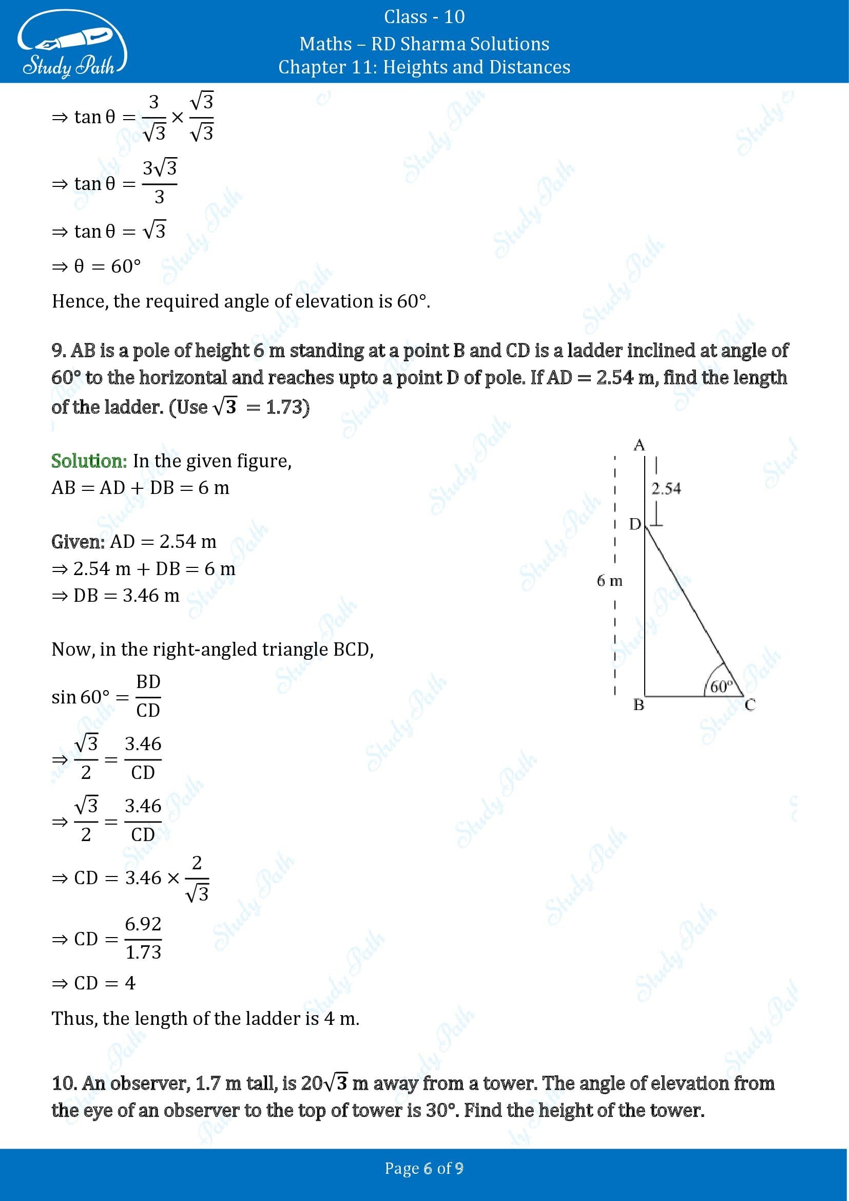 RD Sharma Solutions Class 10 Chapter 11 Heights and Distances Very Short Answer Type Questions VSAQs 00006