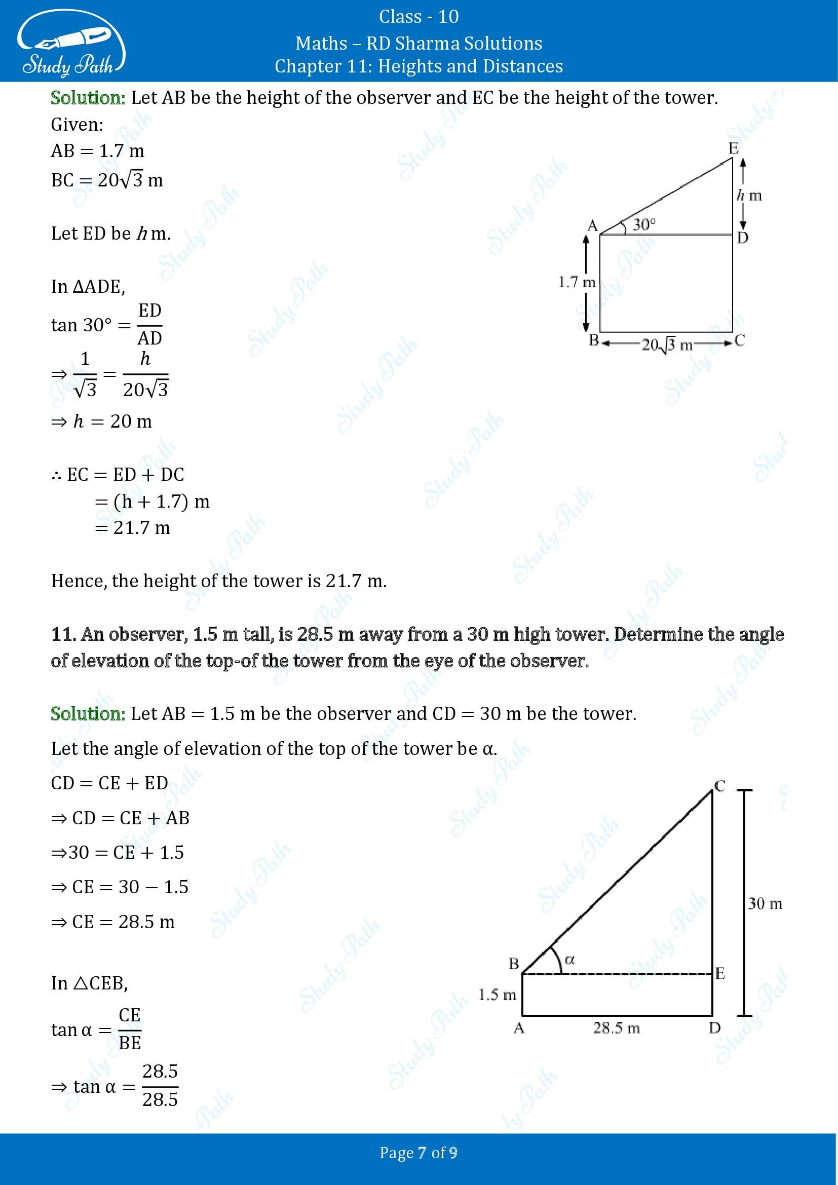 RD Sharma Solutions Class 10 Chapter 11 Heights and Distances Very Short Answer Type Questions VSAQs 00007