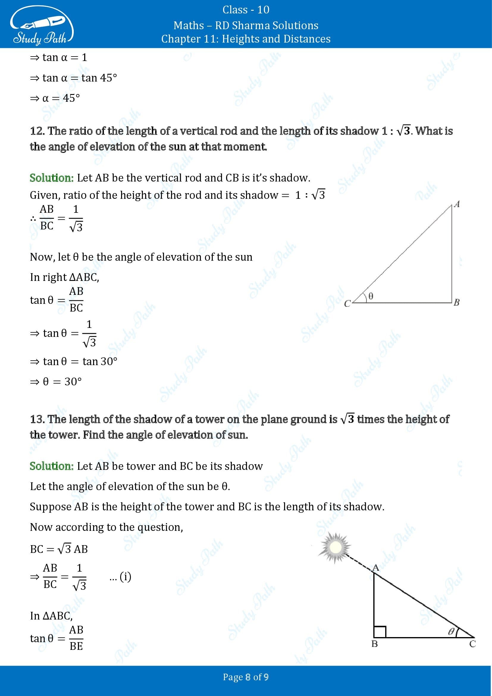 RD Sharma Solutions Class 10 Chapter 11 Heights and Distances Very Short Answer Type Questions VSAQs 00008