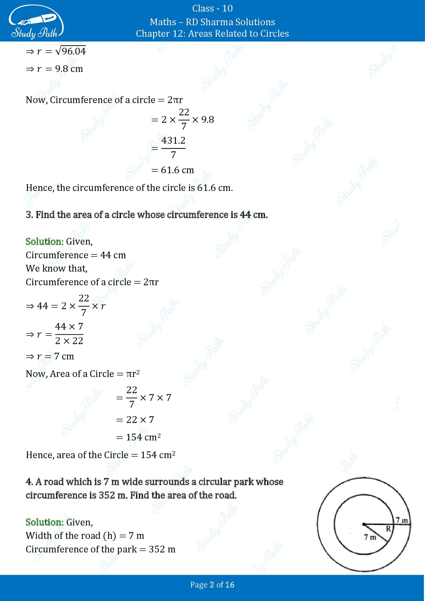 RD Sharma Solutions Class 10 Chapter 12 Areas Related to Circles Exercise 12.1 00002