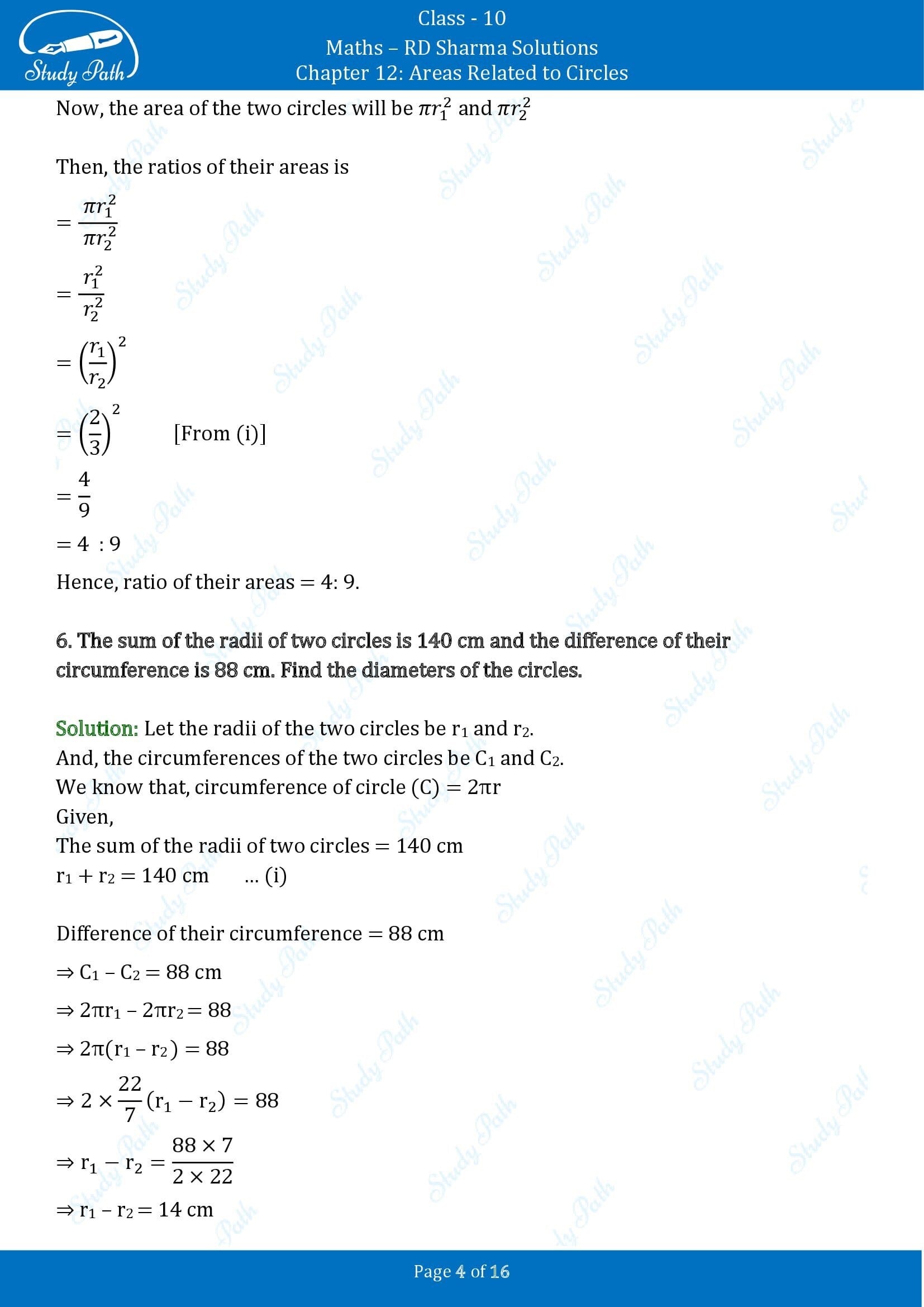 RD Sharma Solutions Class 10 Chapter 12 Areas Related to Circles Exercise 12.1 00004