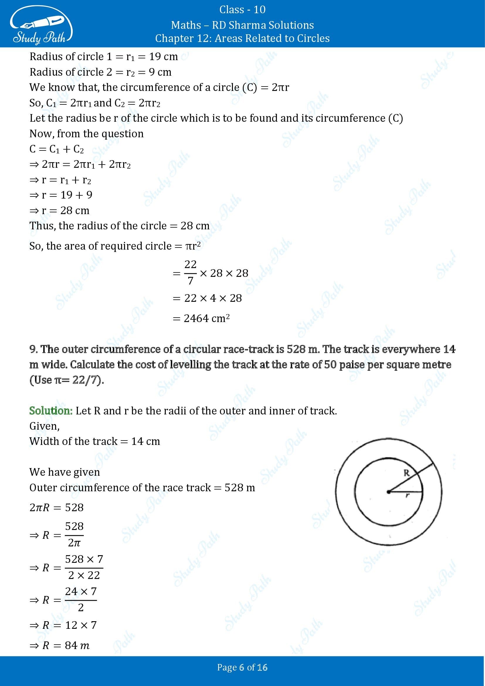 RD Sharma Solutions Class 10 Chapter 12 Areas Related to Circles Exercise 12.1 00006