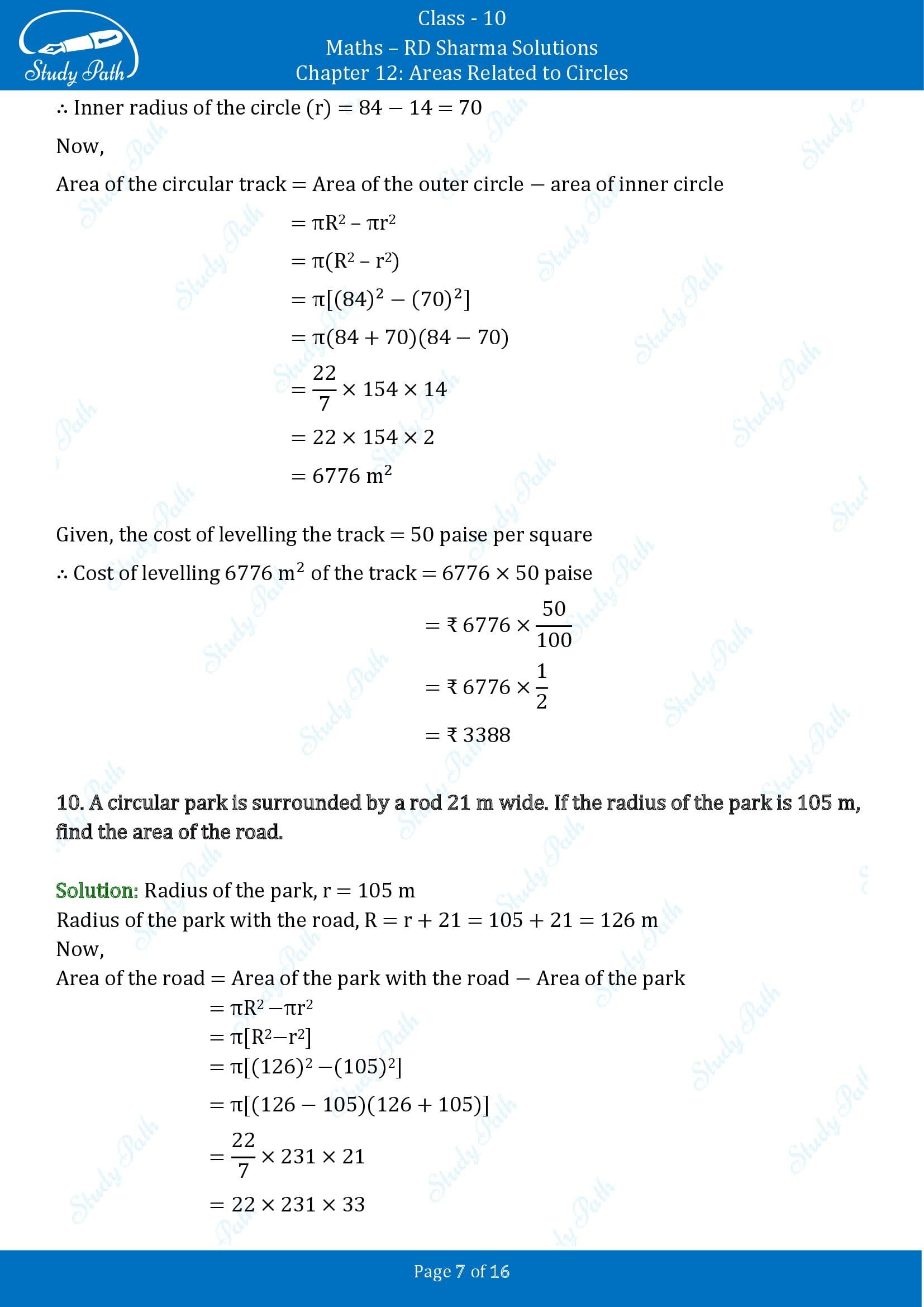 RD Sharma Solutions Class 10 Chapter 12 Areas Related to Circles Exercise 12.1 00007