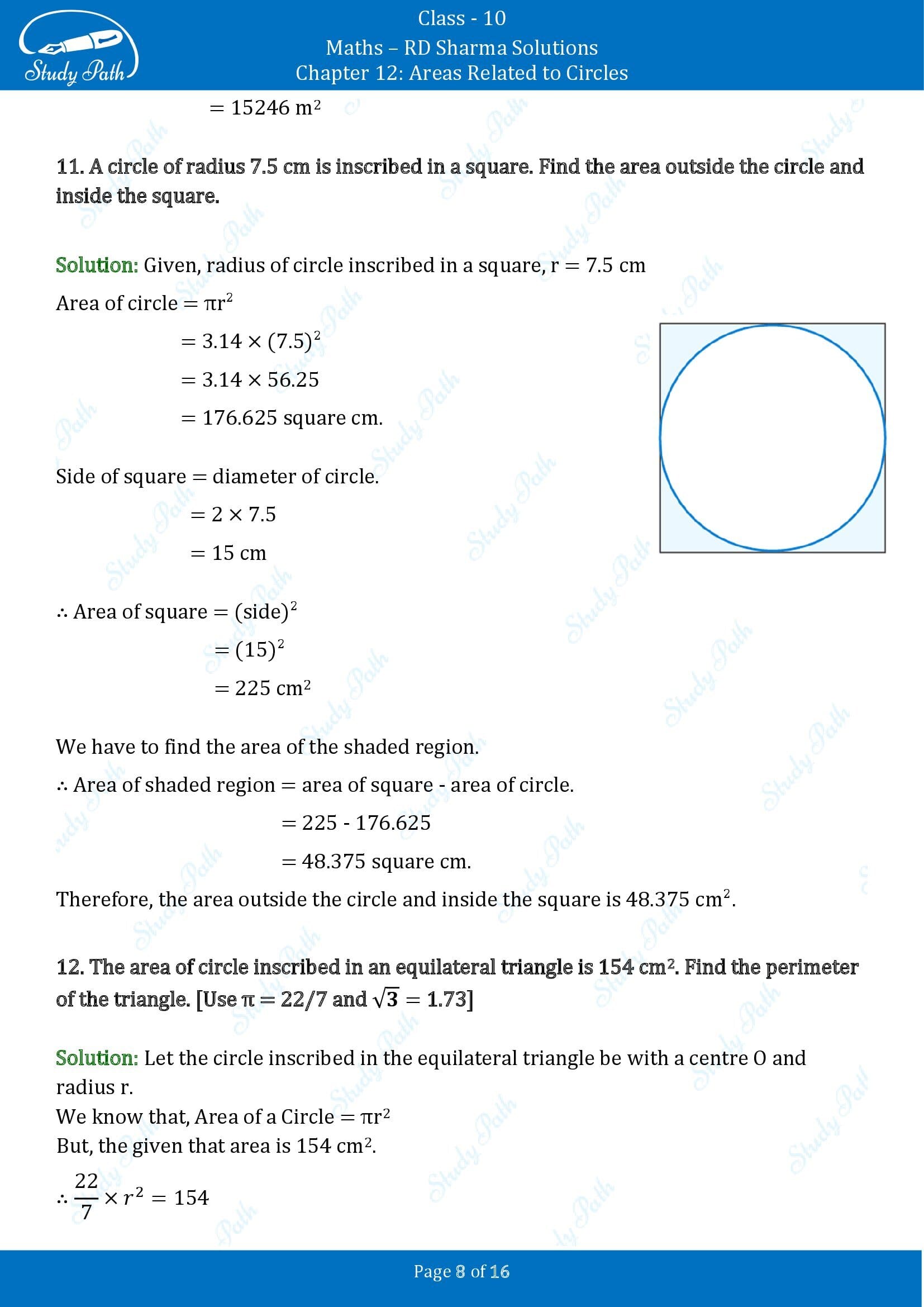 RD Sharma Solutions Class 10 Chapter 12 Areas Related to Circles Exercise 12.1 00008