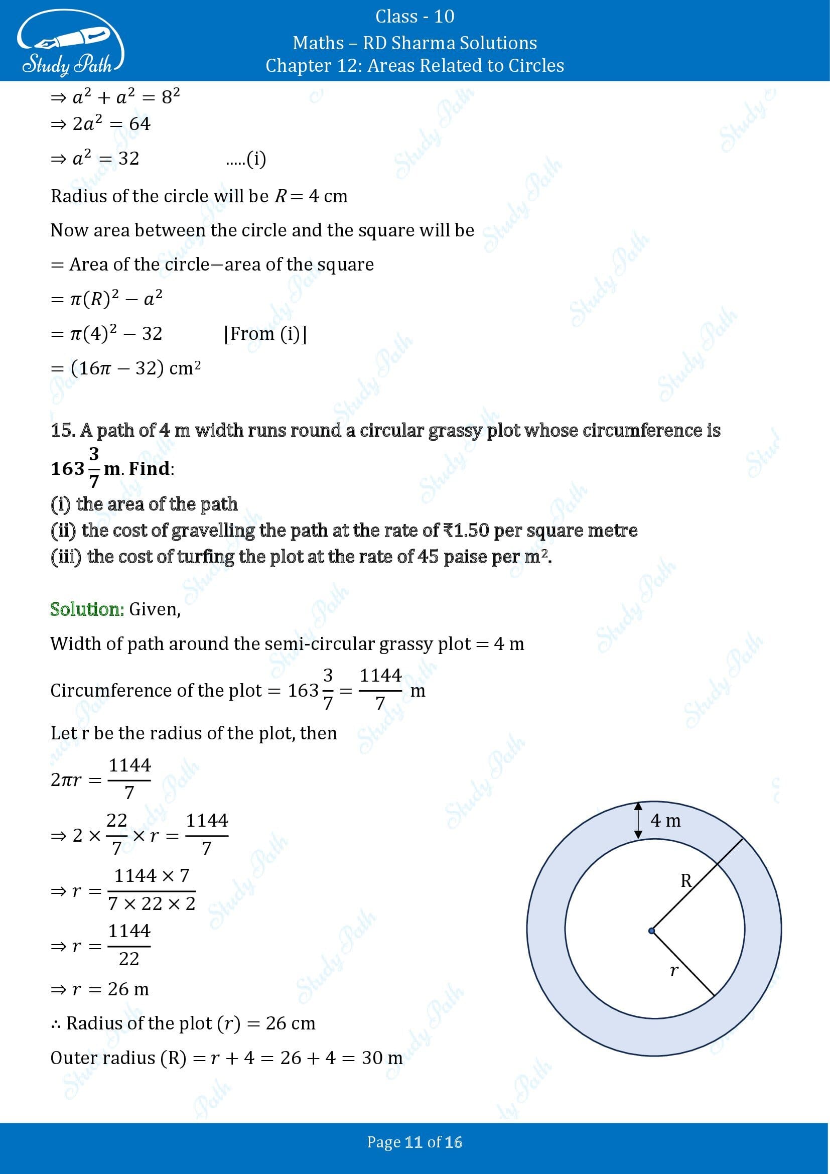 RD Sharma Solutions Class 10 Chapter 12 Areas Related to Circles Exercise 12.1 00011