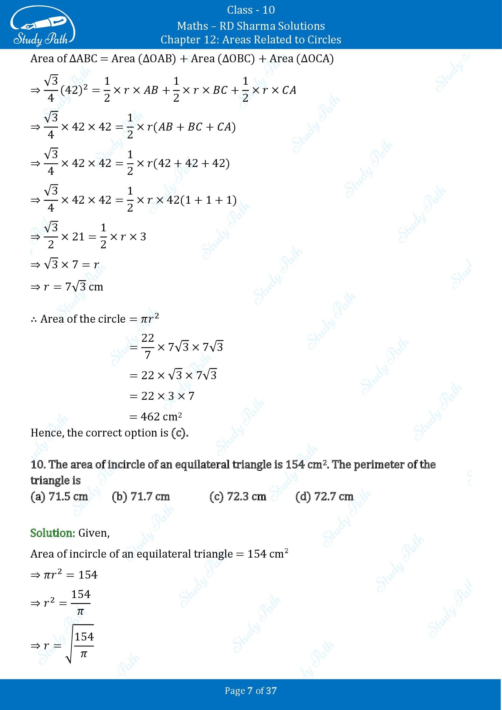 RD Sharma Solutions Class 10 Chapter 12 Areas Related to Circles Multiple Choice Questions MCQs 00007