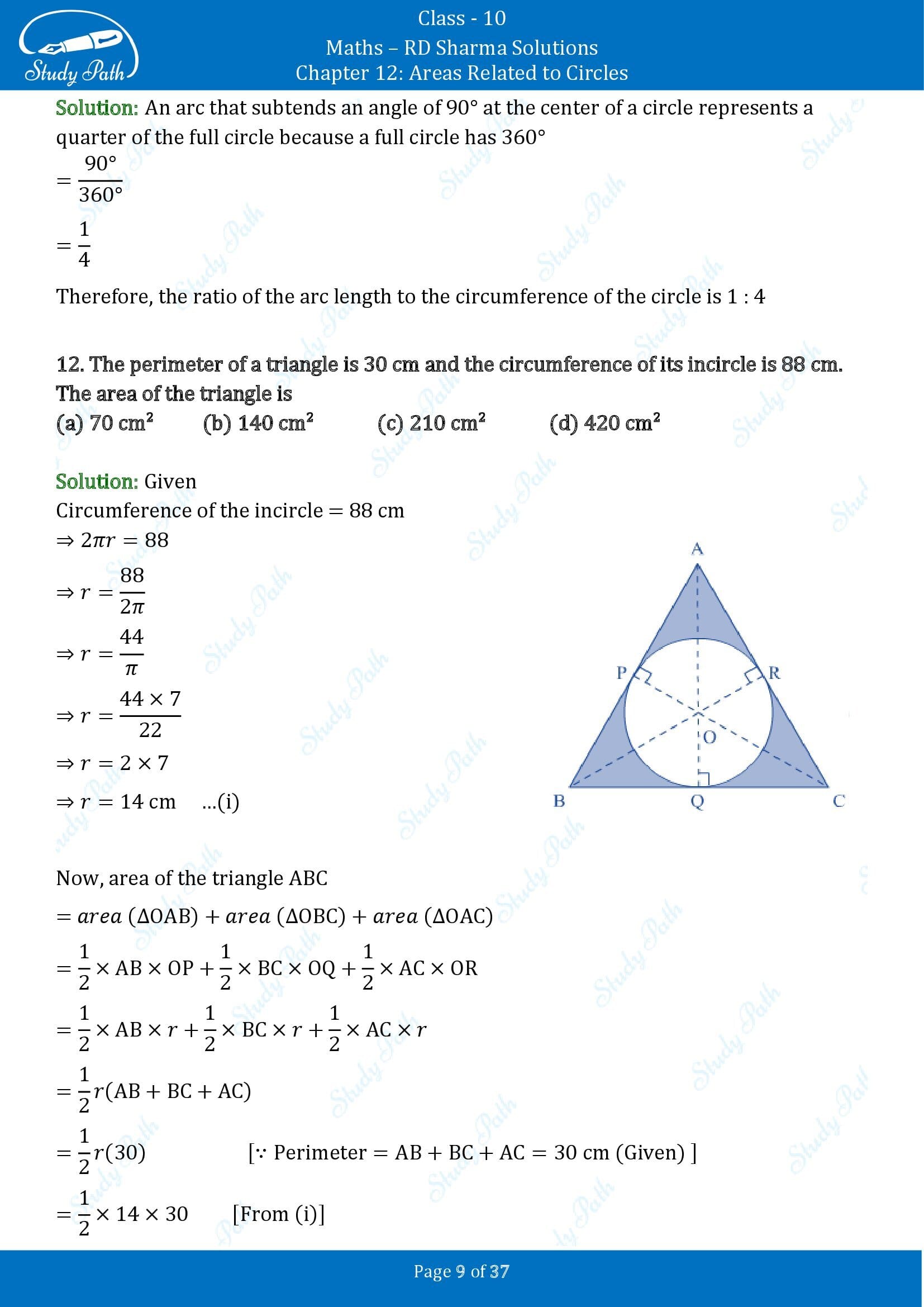 RD Sharma Solutions Class 10 Chapter 12 Areas Related to Circles Multiple Choice Questions MCQs 00009