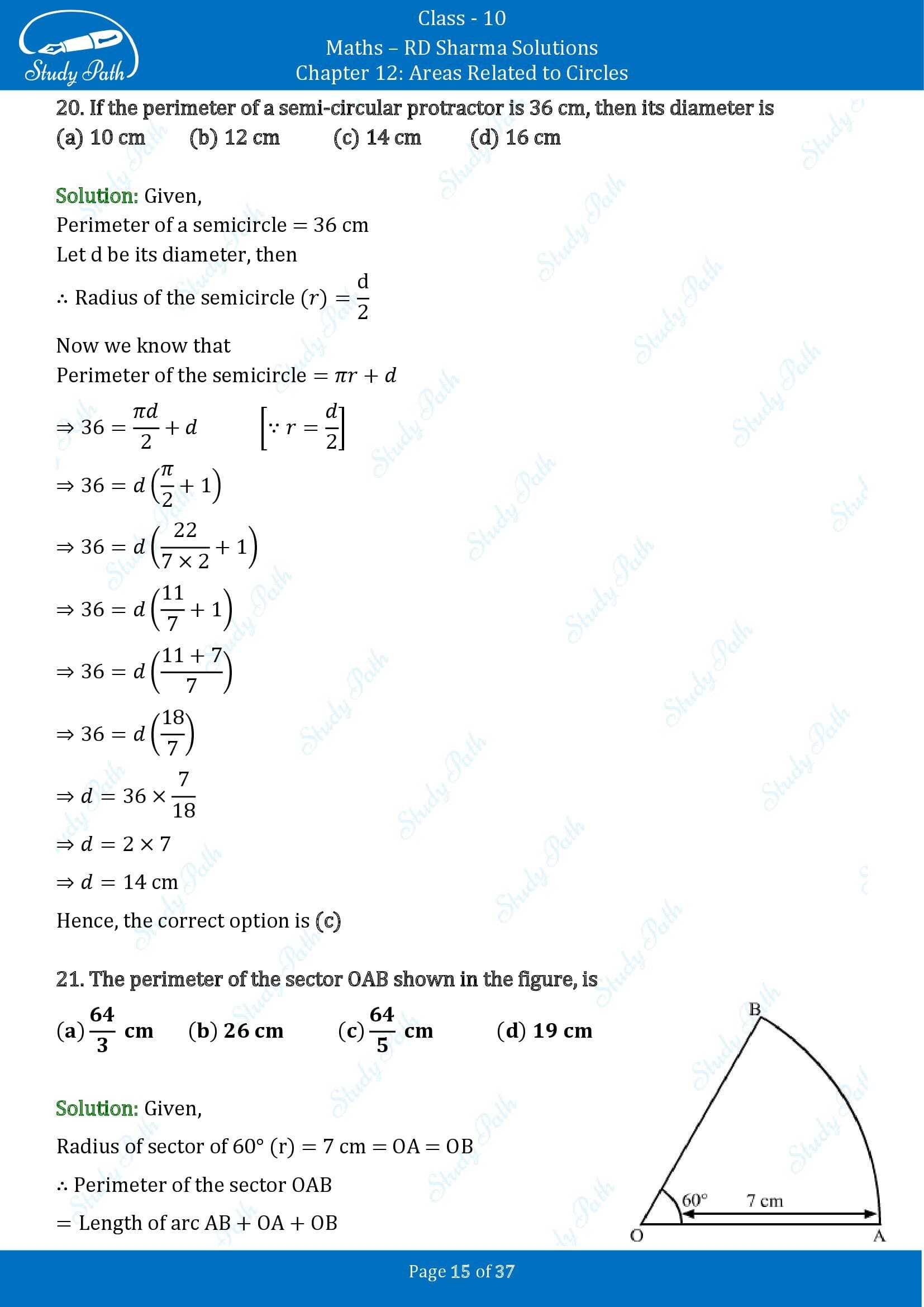 RD Sharma Solutions Class 10 Chapter 12 Areas Related to Circles Multiple Choice Questions MCQs 00015