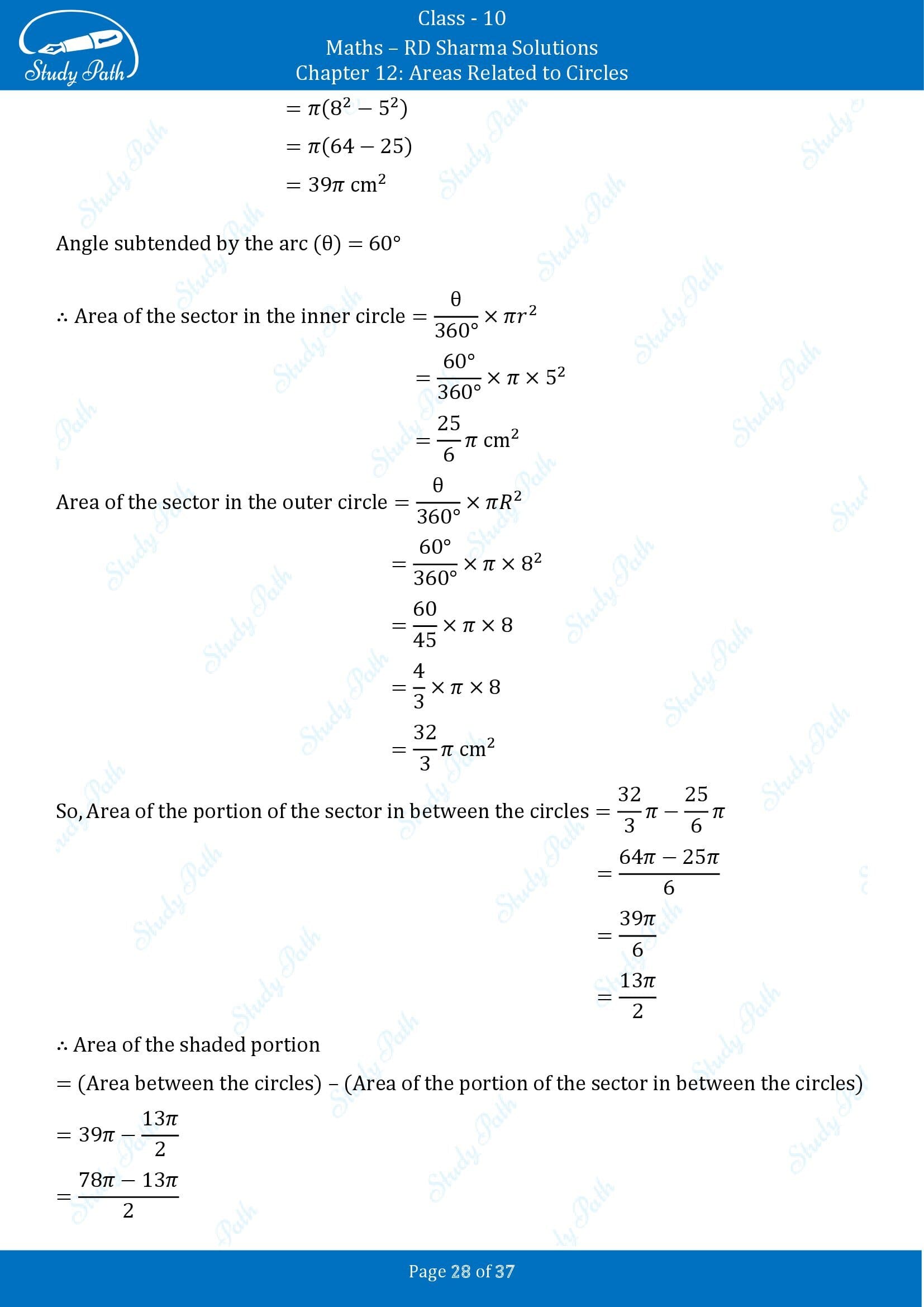 RD Sharma Solutions Class 10 Chapter 12 Areas Related to Circles Multiple Choice Questions MCQs 00028