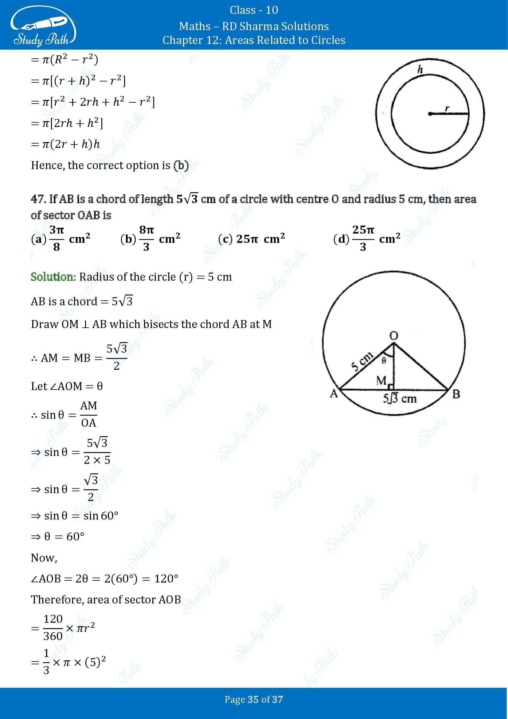 RD Sharma Solutions Class 10 Chapter 12 Areas Related to Circles Multiple Choice Questions MCQs 00035