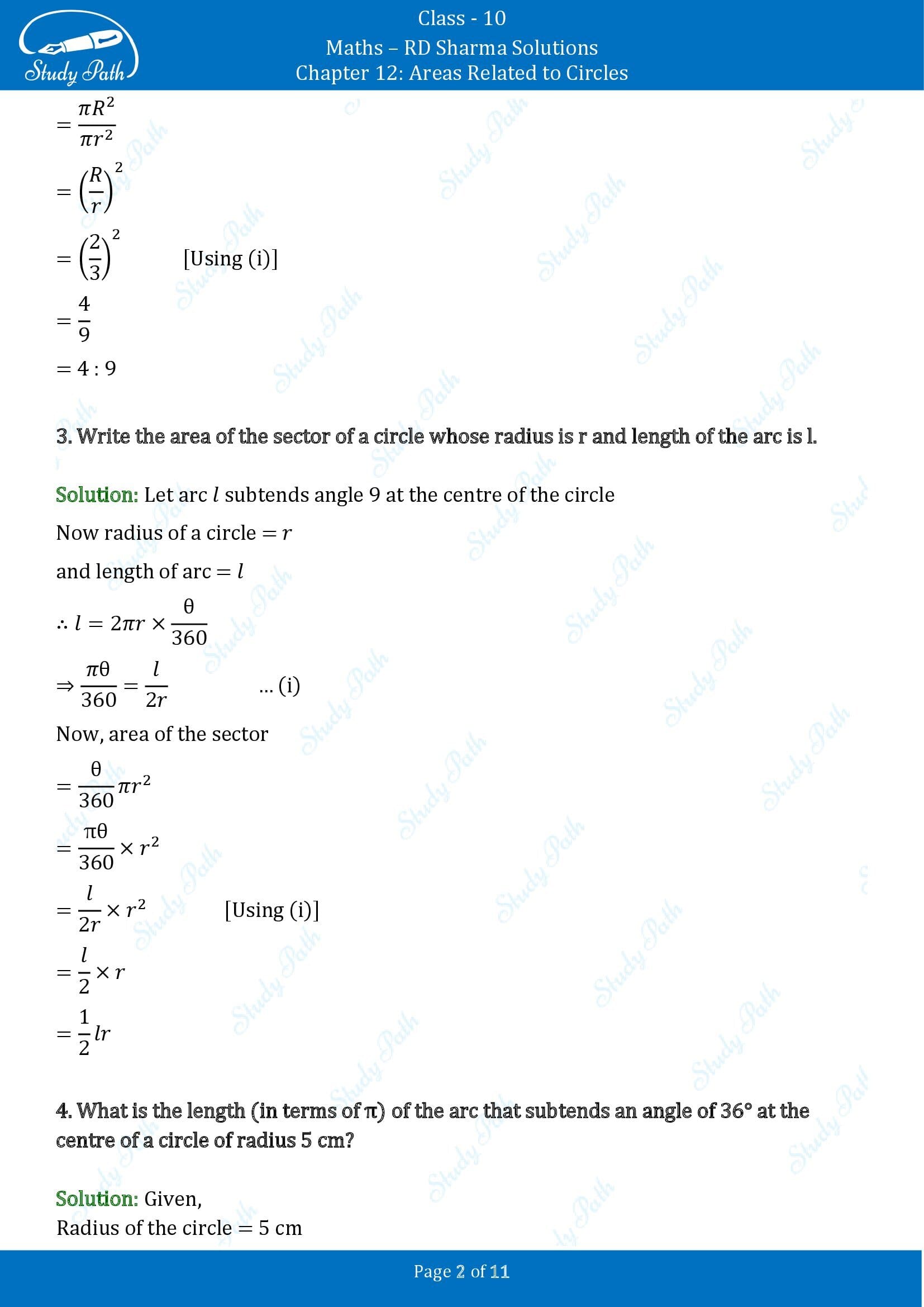 RD Sharma Solutions Class 10 Chapter 12 Areas Related to Circles Very Short Answer Type Questions VSAQs 00002