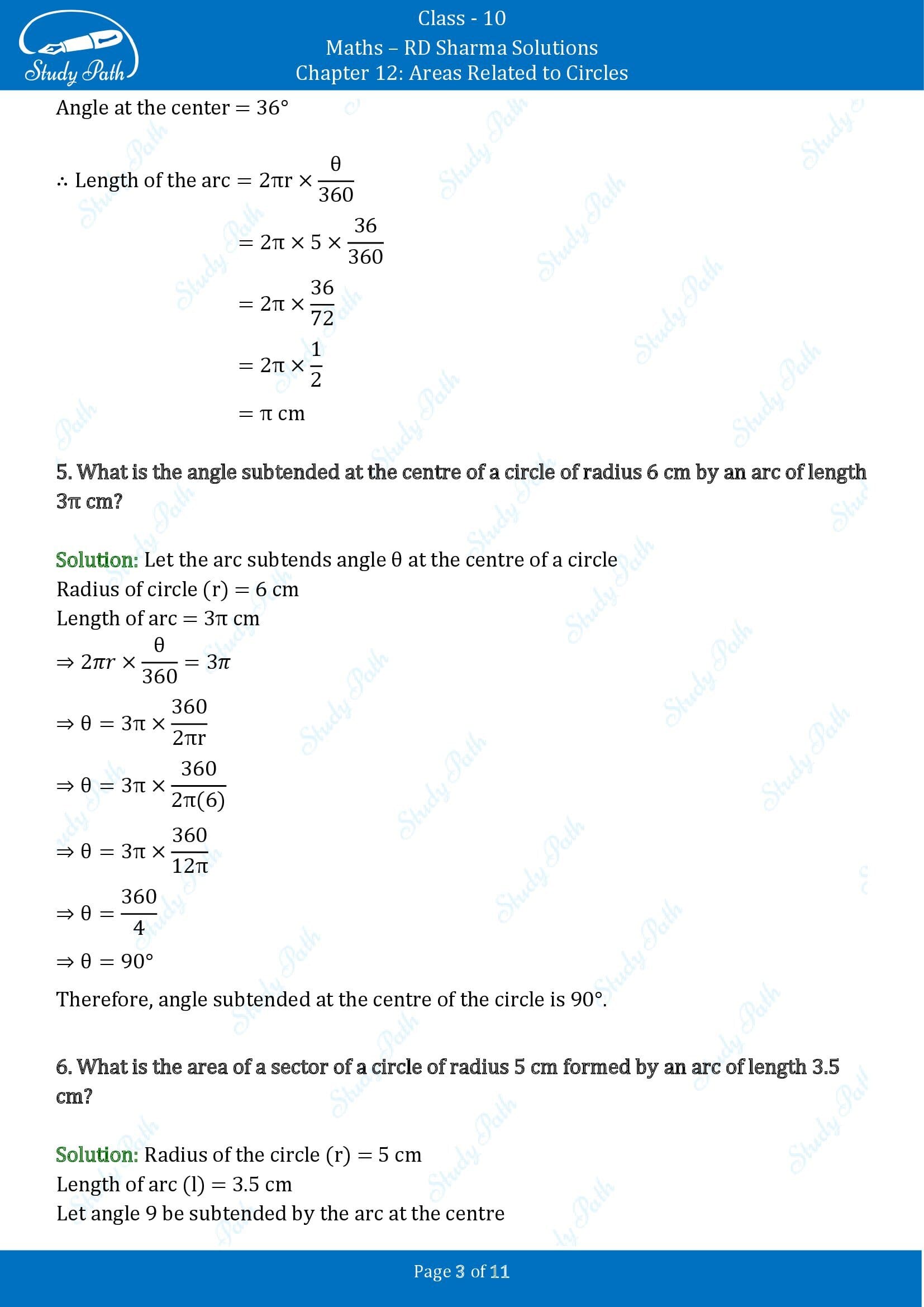 RD Sharma Solutions Class 10 Chapter 12 Areas Related to Circles Very Short Answer Type Questions VSAQs 00003