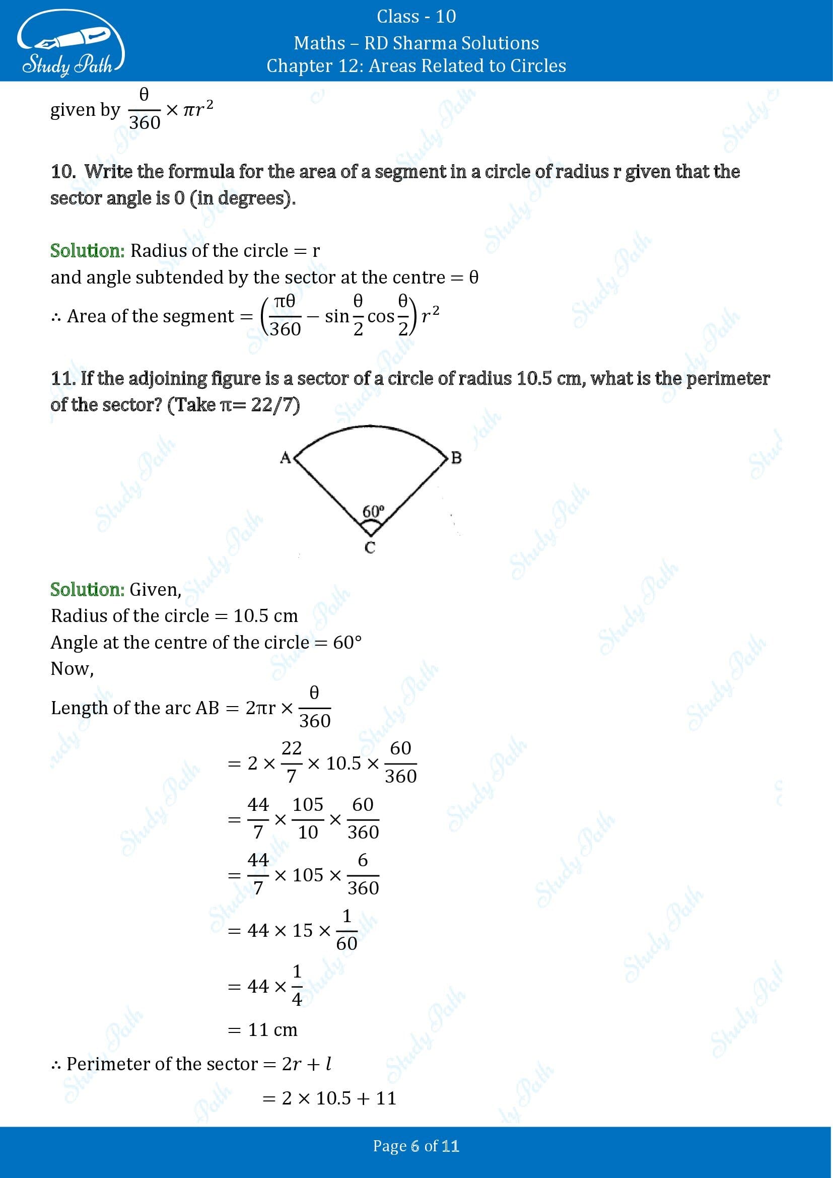 RD Sharma Solutions Class 10 Chapter 12 Areas Related to Circles Very Short Answer Type Questions VSAQs 00006