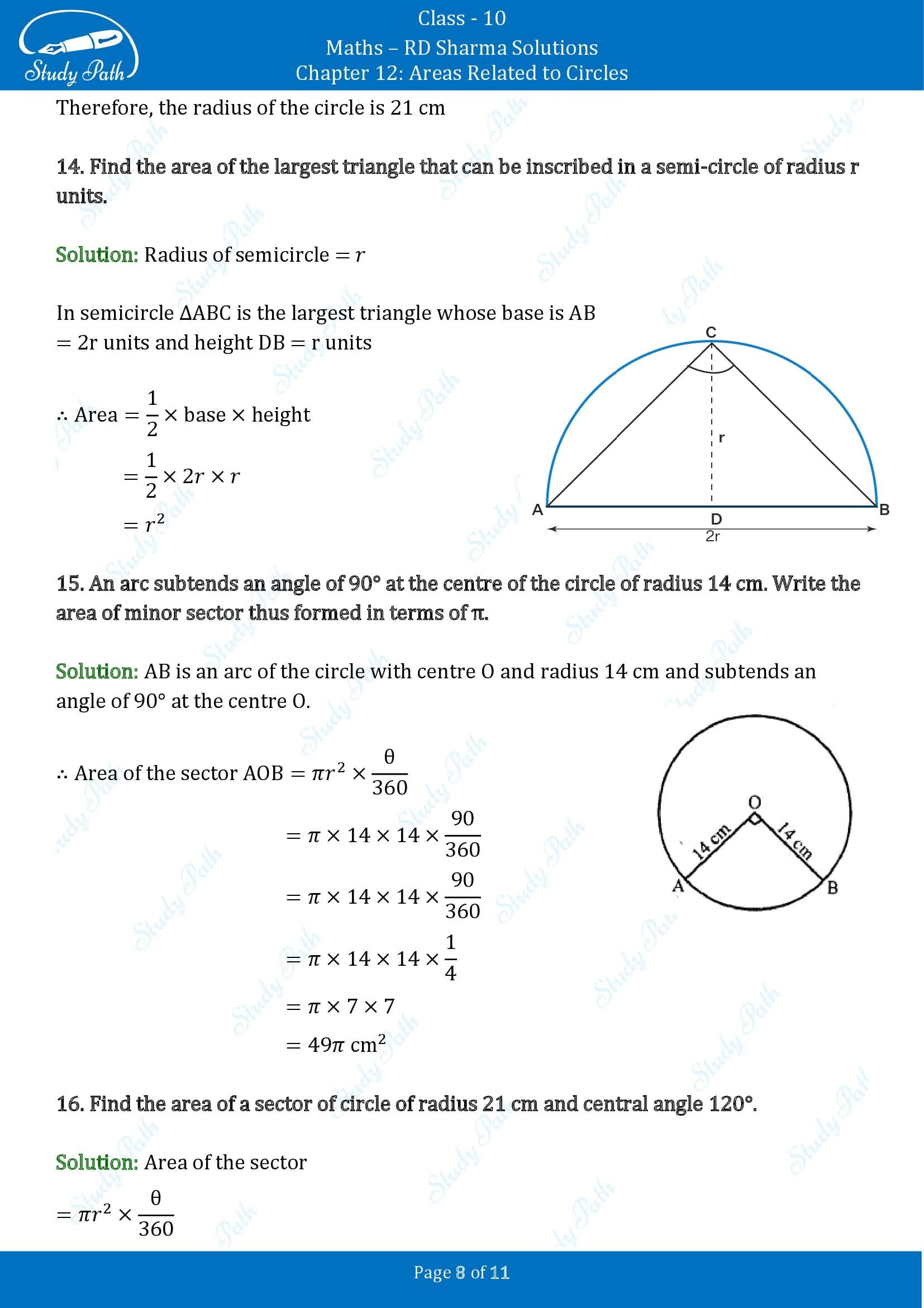 RD Sharma Solutions Class 10 Chapter 12 Areas Related to Circles Very Short Answer Type Questions VSAQs 00008